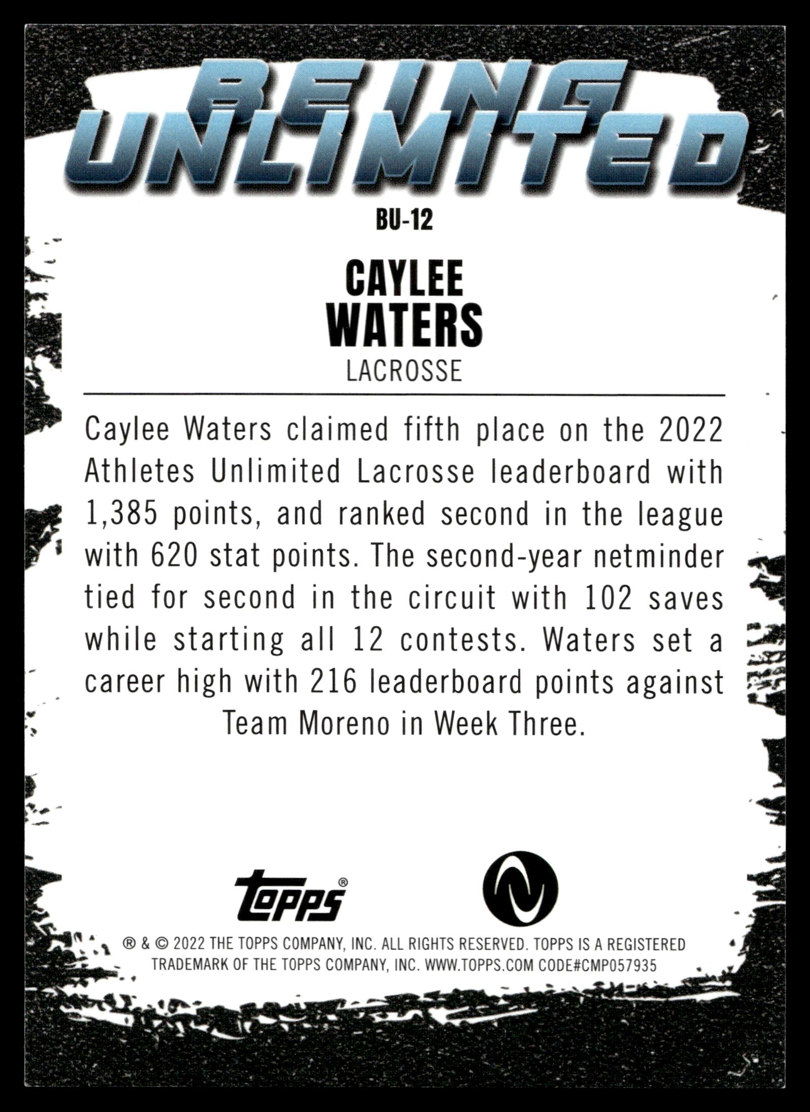 Caylee Waters 2022 Topps Athletes Unlimited Being Unlimited #BU-12