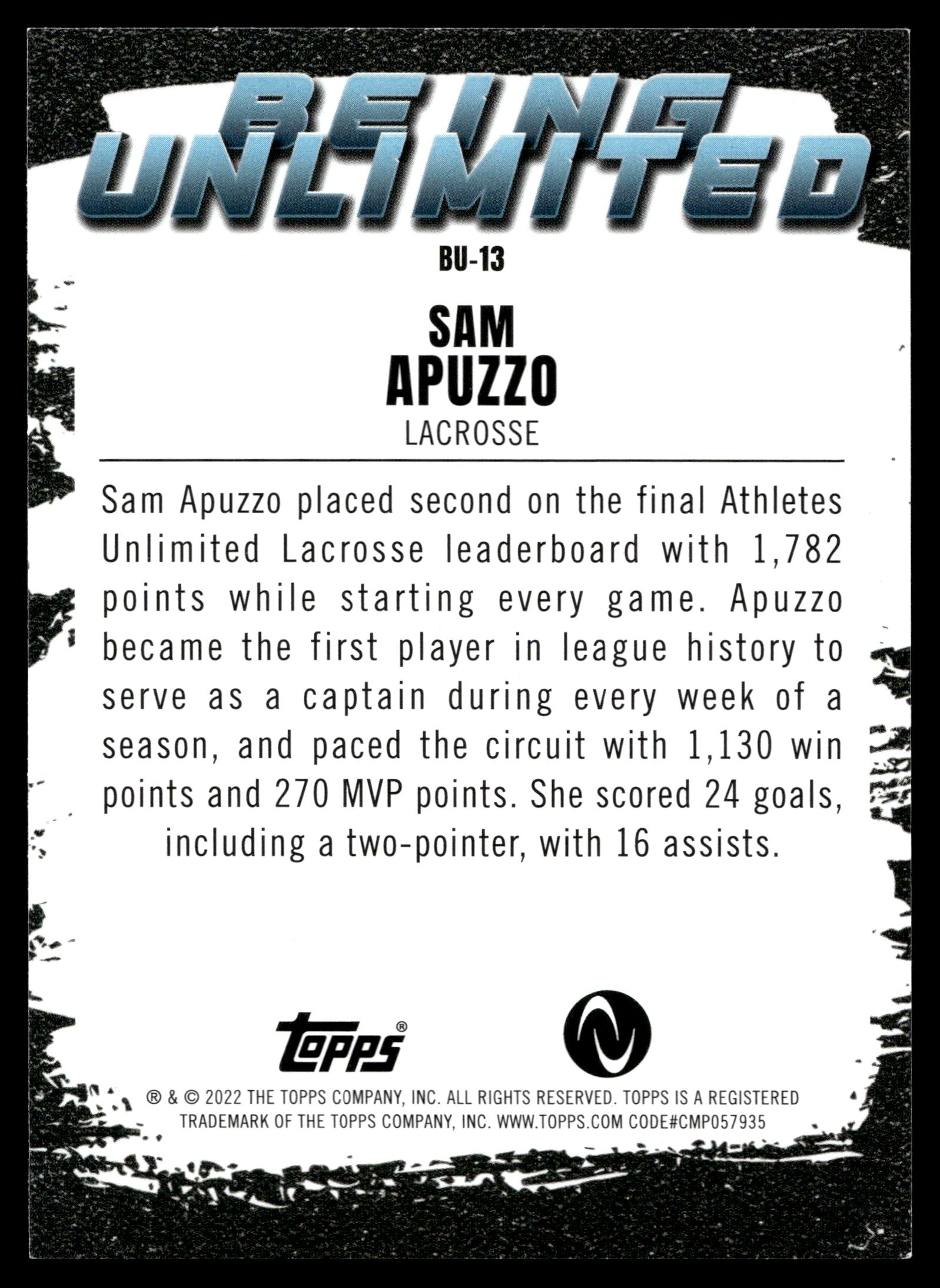 Sam Apuzzo 2022 Topps Athletes Unlimited Being Unlimited #BU-13