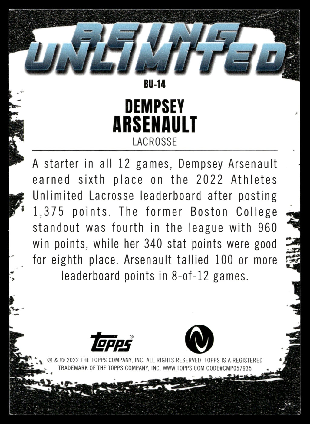 Dempsey Arsenault 2022 Topps Athletes Unlimited Being Unlimited #BU-14