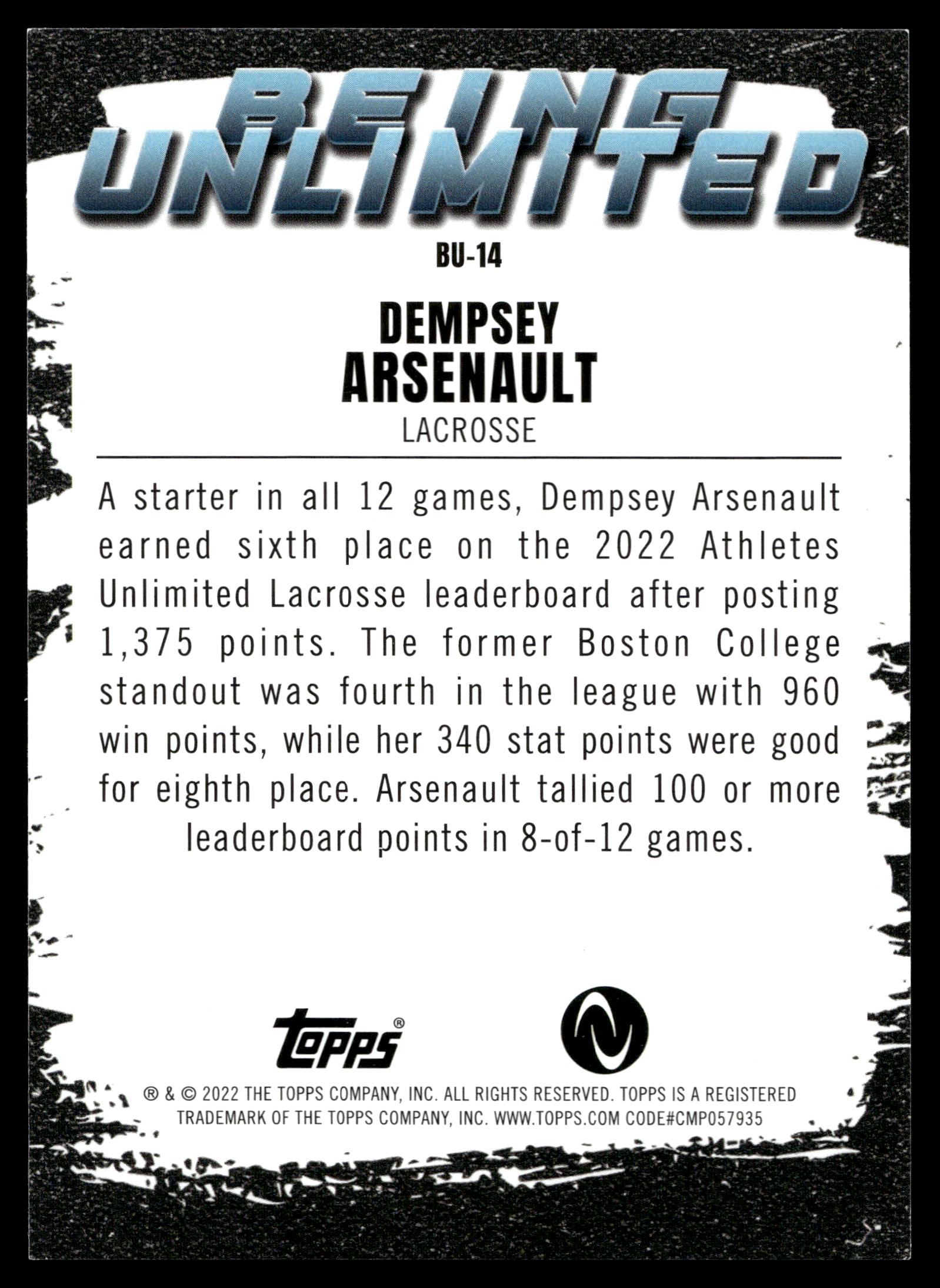 Dempsey Arsenault 2022 Topps Athletes Unlimited Being Unlimited #BU-14
