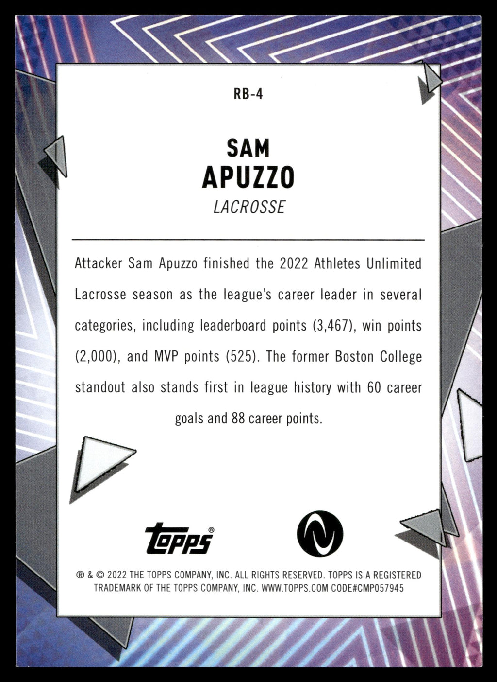 Sam Apuzzo 2022 Topps Athletes Unlimited Record Breakers #RB-4