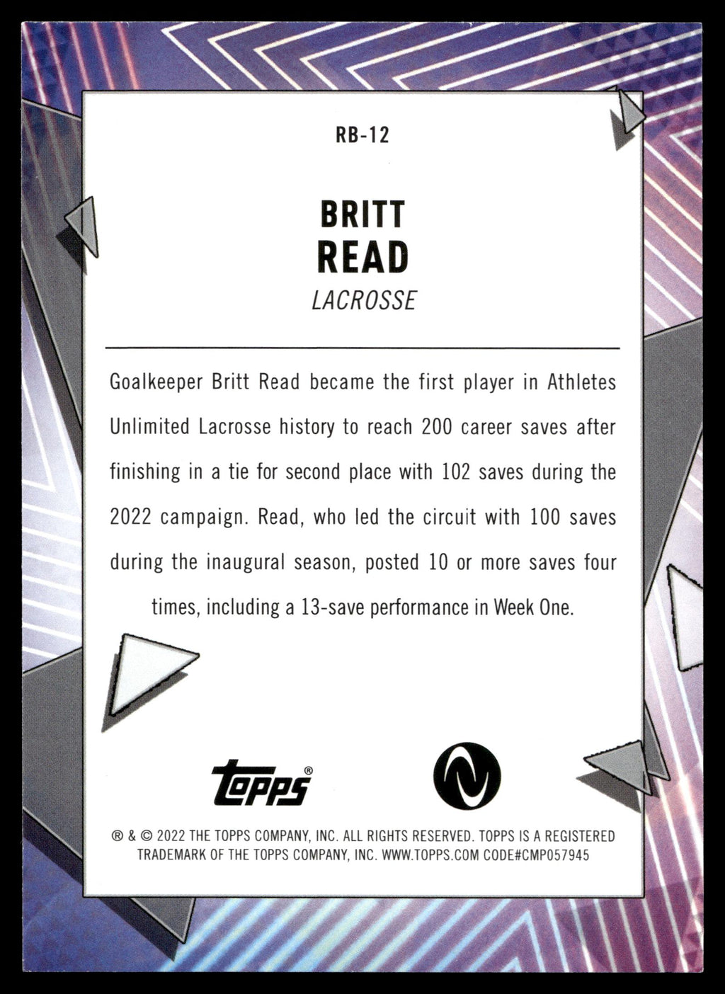 Britt Read 2022 Topps Athletes Unlimited Record Breakers #RB-12