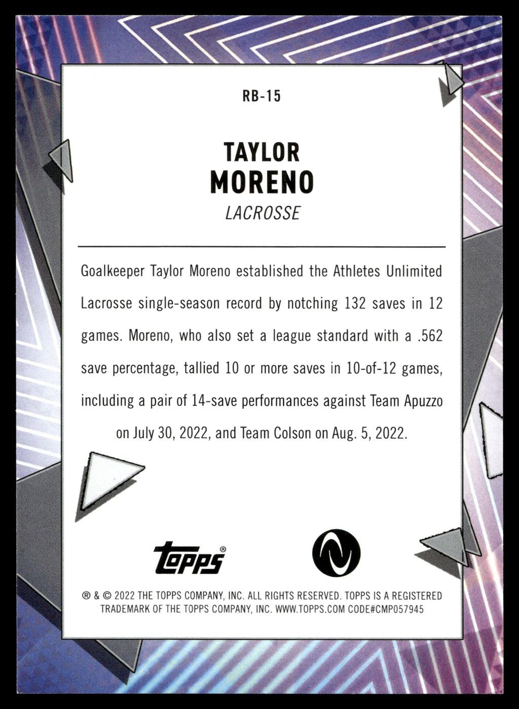 Taylor Moreno 2022 Topps Athletes Unlimited Record Breakers #RB-15