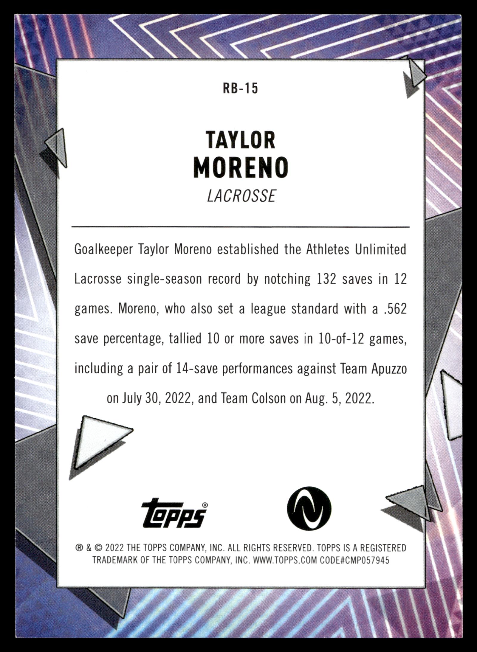 Taylor Moreno 2022 Topps Athletes Unlimited Record Breakers #RB-15