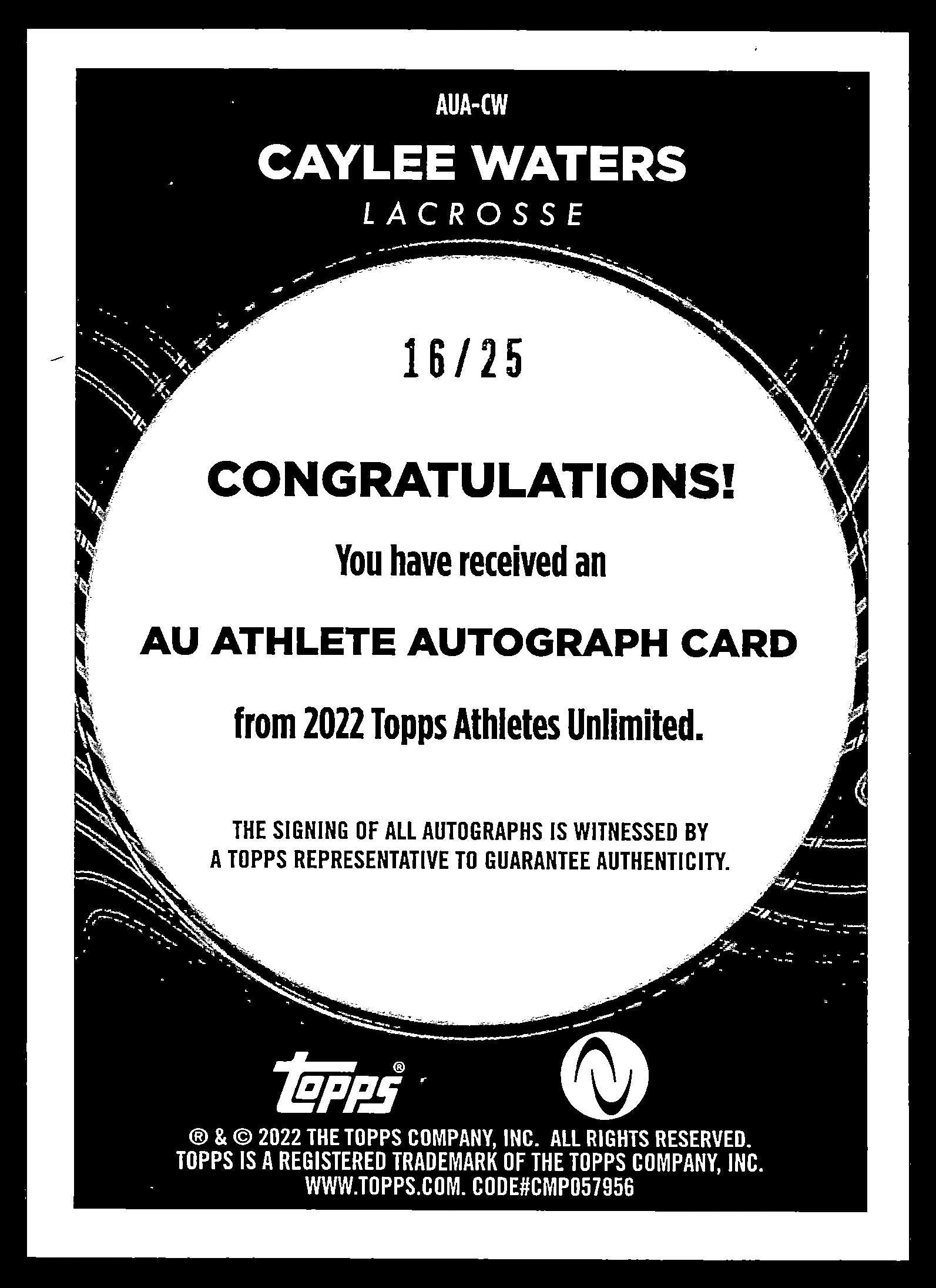Caylee Waters 2022 Topps Athletes Unlimited Auto Gold Foilboard #AUA-CW