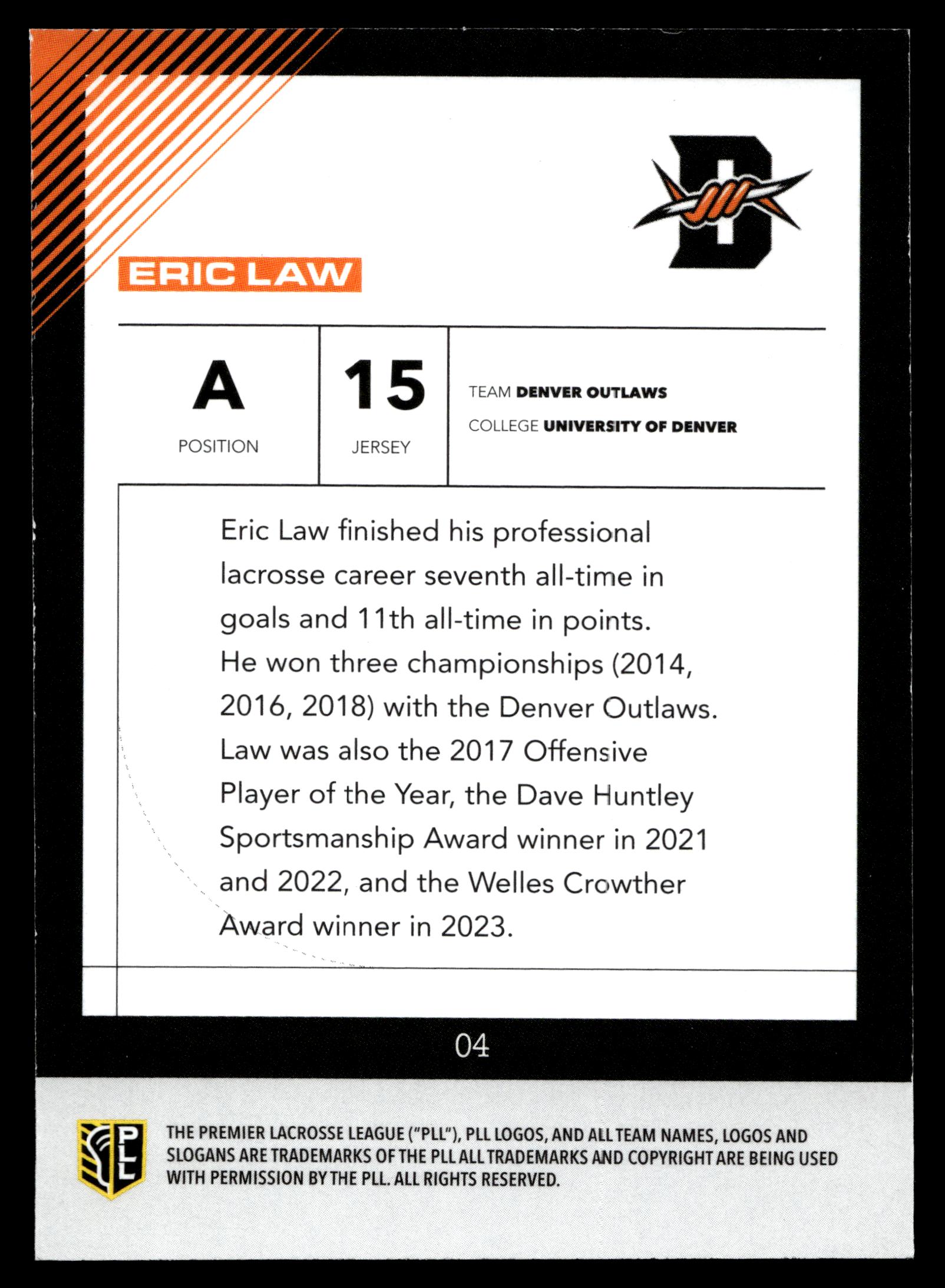 Eric Law 2026 PLL Fieldside II Denver Outlaws Matte Finish #04