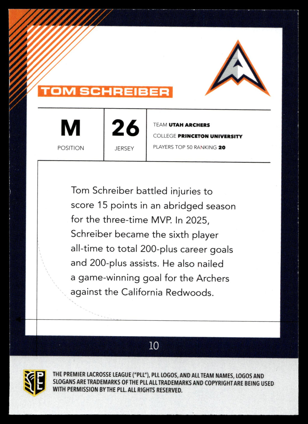 Tom Schreiber 2026 PLL Fieldside II Utah Archers Matte Finish #10