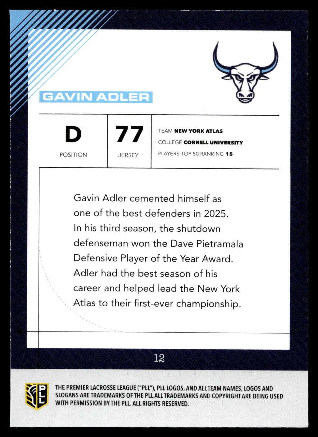 Gavin Adler 2026 PLL Fieldside II New York Atlas Matte Finish #12