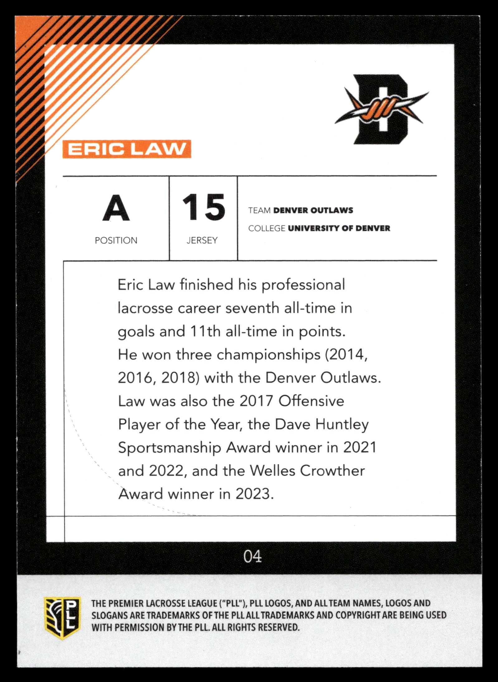 Eric Law 2026 PLL Fieldside II Denver Outlaws Blue 39/99 #04