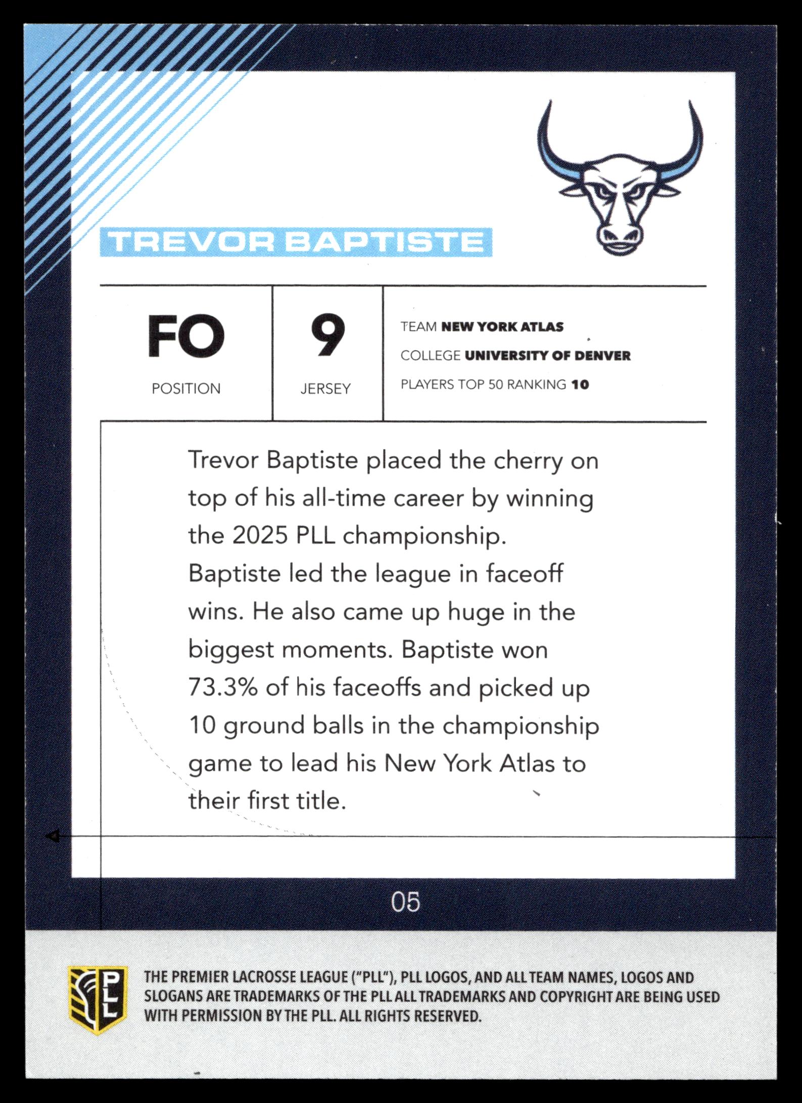 Trevor Baptiste 2026 PLL Fieldside II New York Atlas Blue 31/99 #05