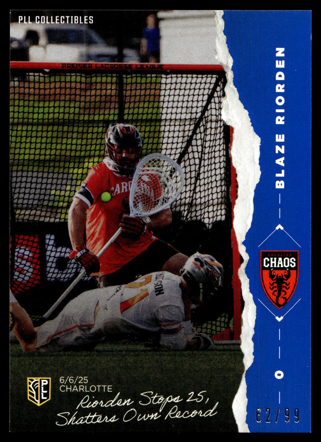 Blaze Riorden 2026 PLL Fieldside II Carolina Chaos The Moment 62/99 #TM-2