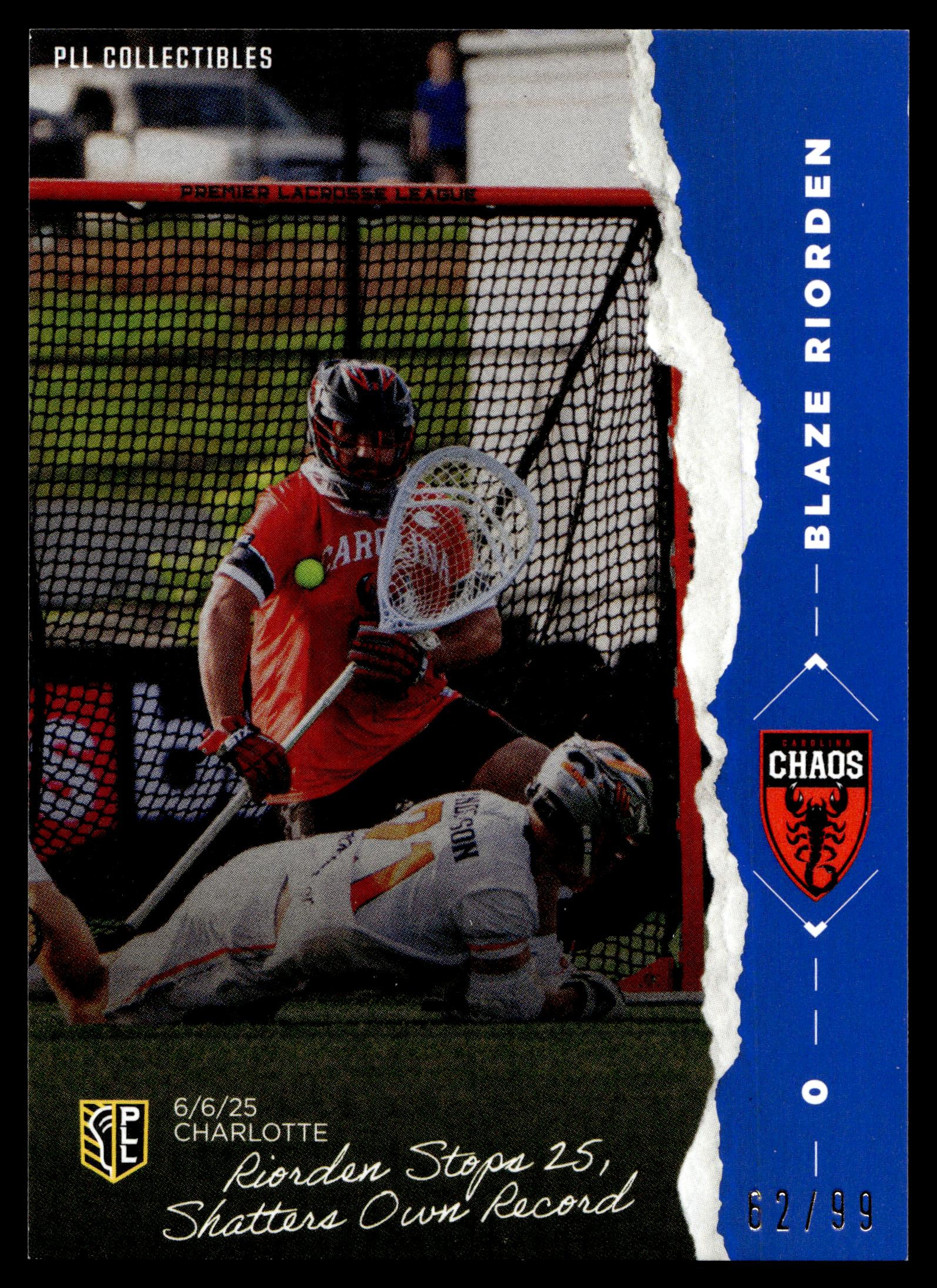 Blaze Riorden 2026 PLL Fieldside II Carolina Chaos The Moment 62/99 #TM-2