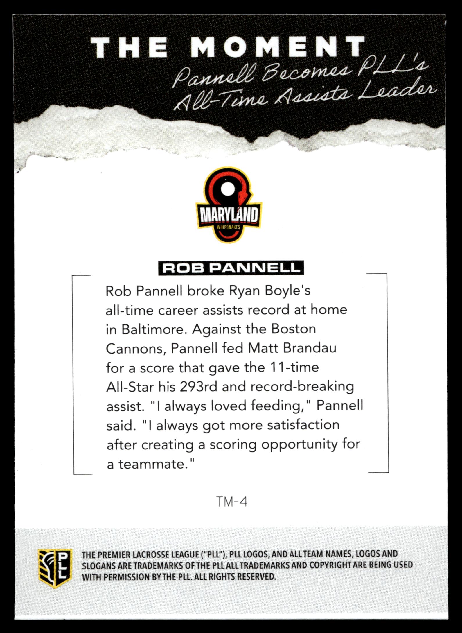 Rob Pannell 2026 PLL Fieldside II Maryland Whipsnakes The Moment #TM-4