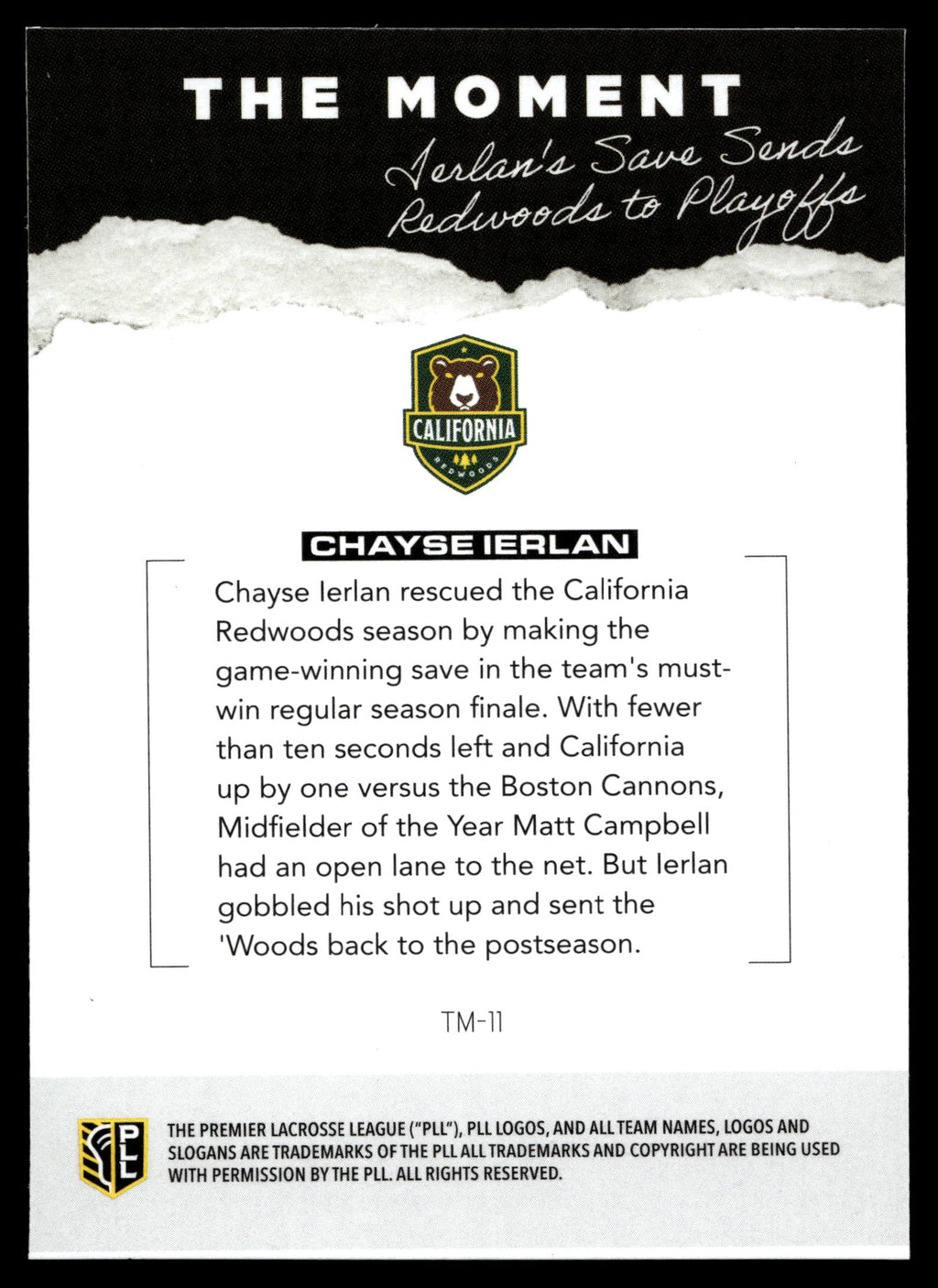 Chayse Ierlan 2026 PLL Fieldside II California Redwoods The Moment #TM-11