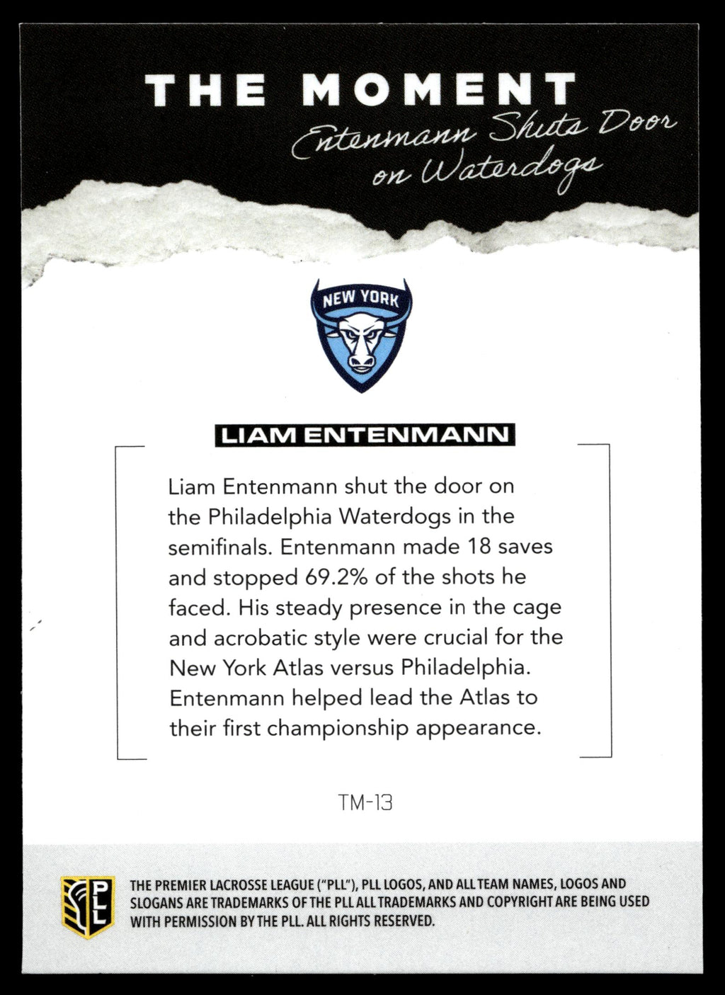 Liam Entenmann 2026 PLL Fieldside II NewYork Atlas The Moment #TM-13