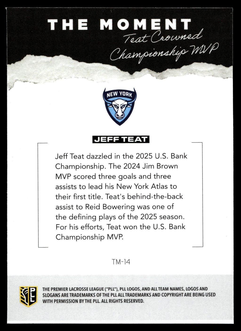 Jeff Teat 2026 PLL Fieldside II NewYork Atlas The Moment #TM-14