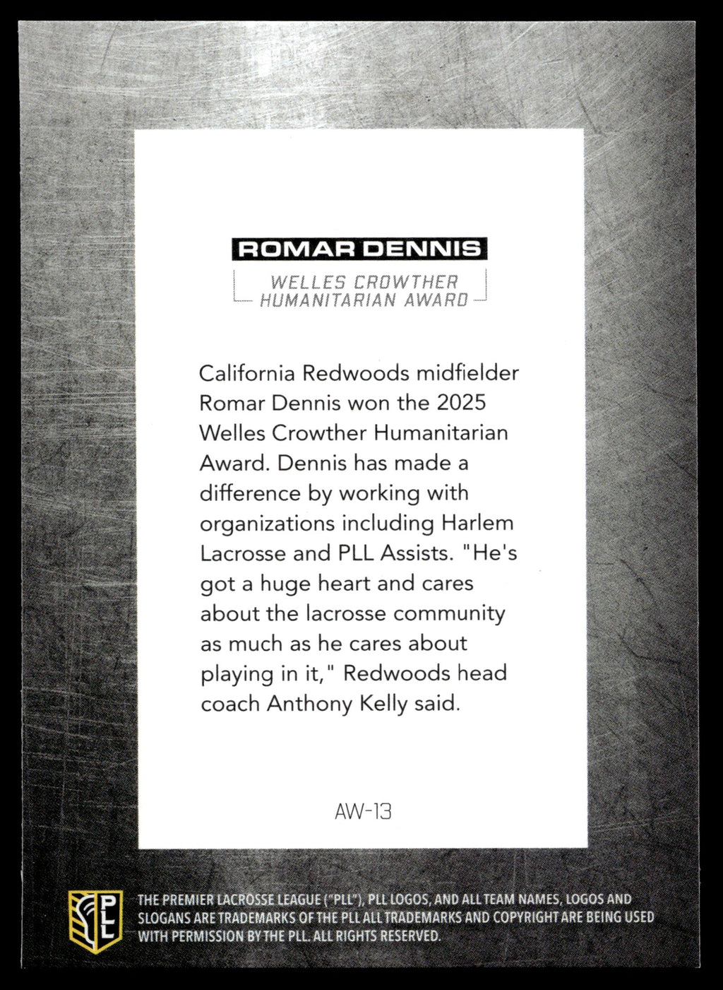Romar Dennis 2026 PLL Fieldside II California Redwoods Award Winners #AW-13