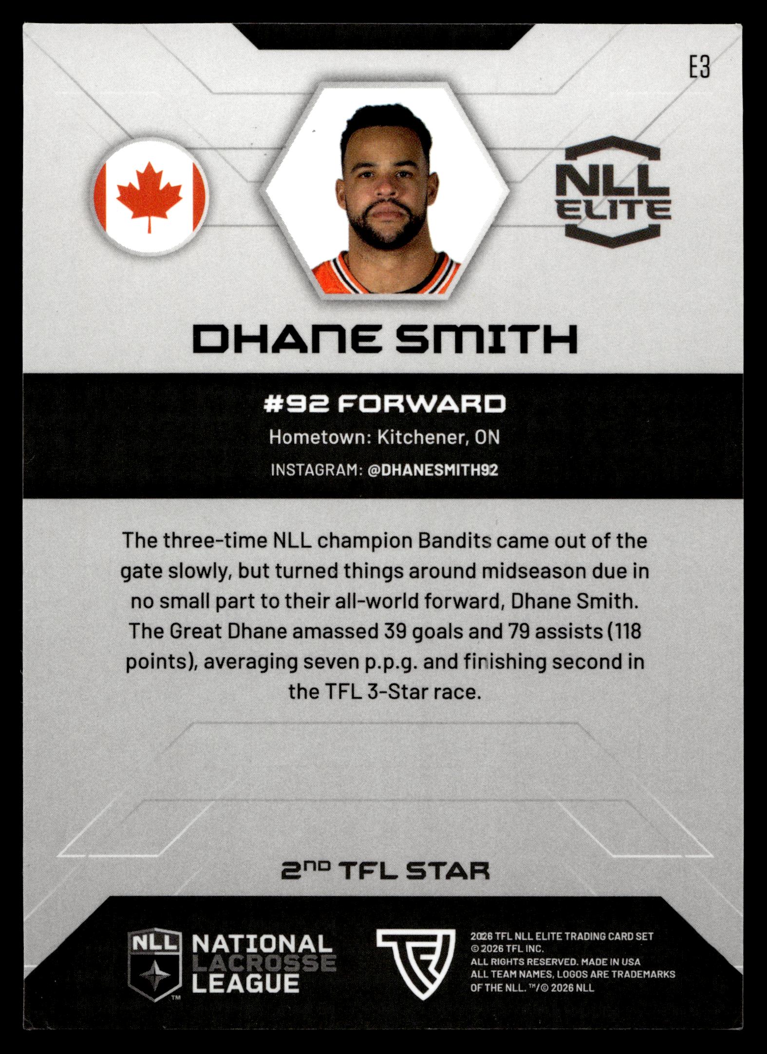 Dhane Smith 2026 TFL NLL ELITE Buffalo Bandits Home Floor 74/75 #E3