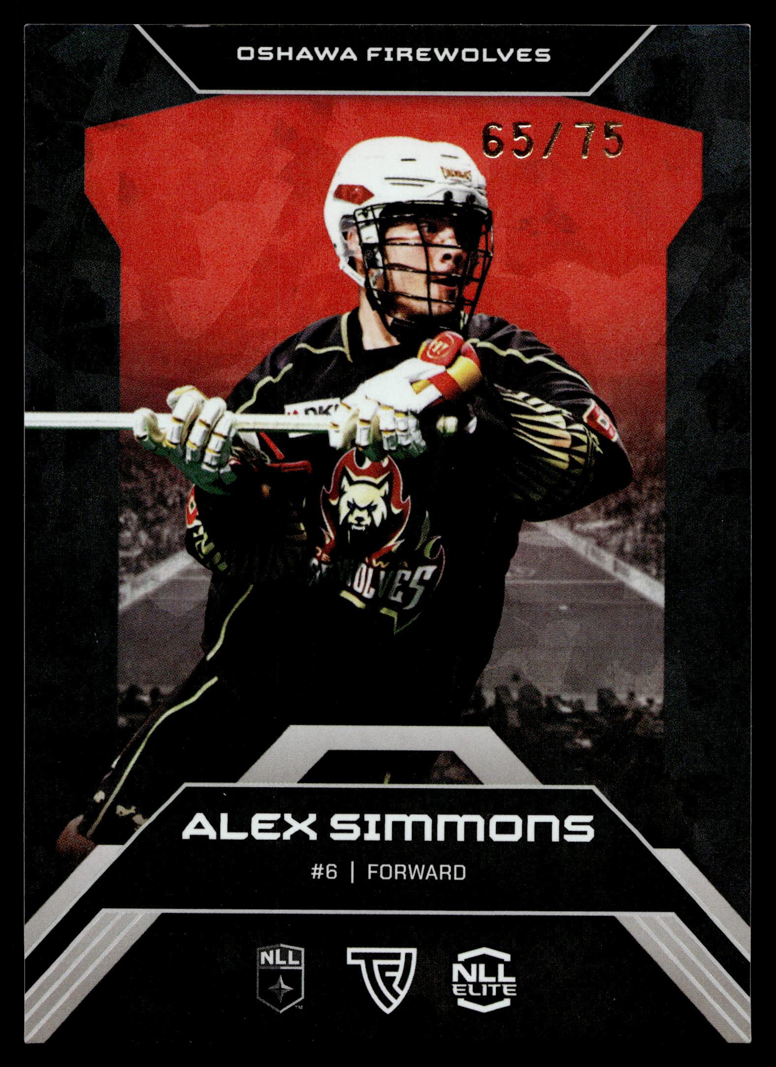Alex Simmons 2026 TFL NLL ELITE Oshawa Firewolves Home Floor 65/75 #E7