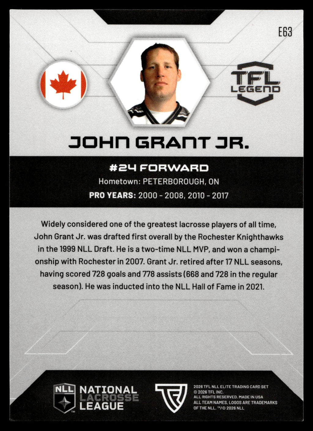 John Grant Jr. 2026 TFL NLL ELITE Colorado Mammoth Home Floor 6/75 #E63