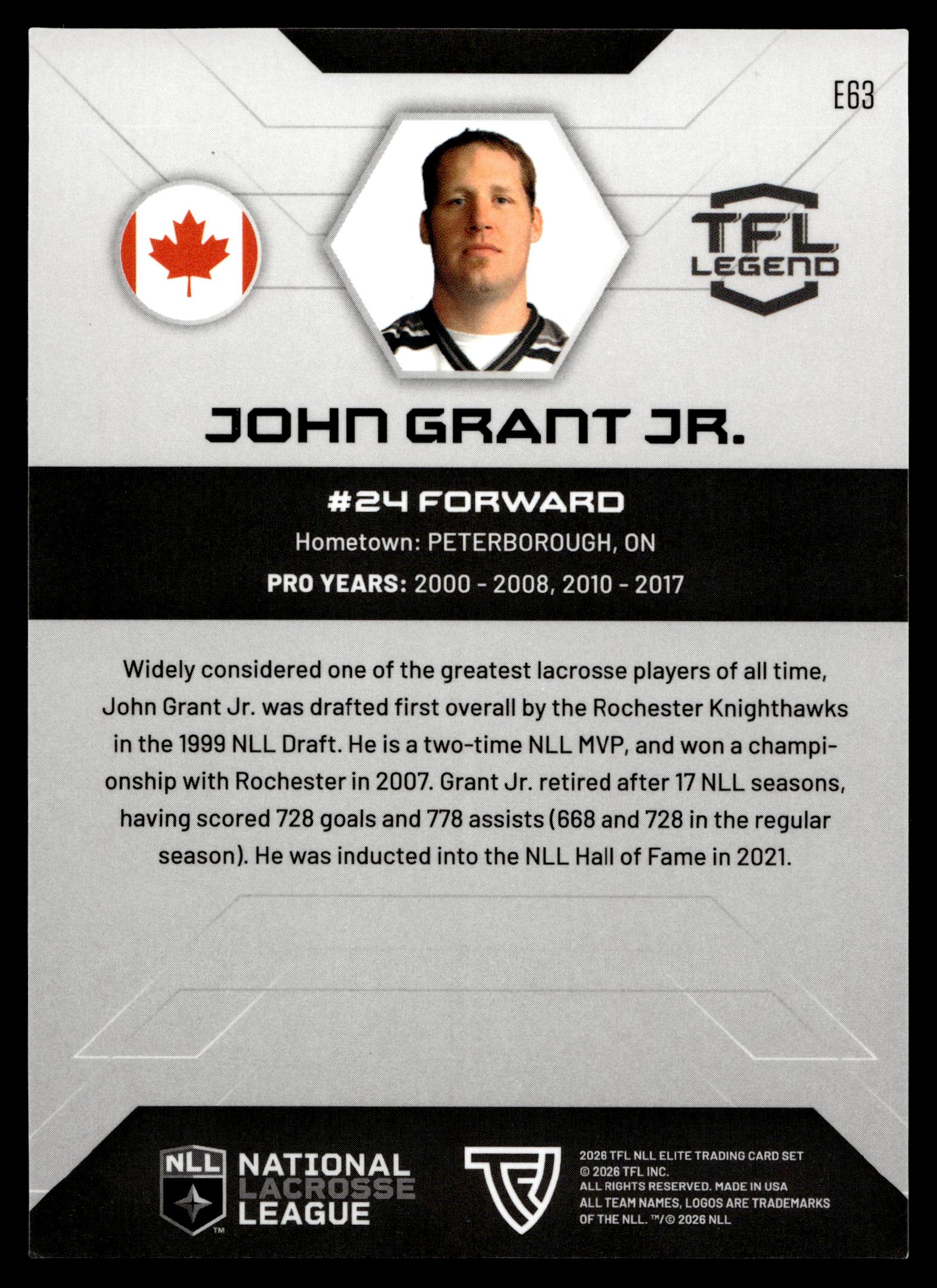 John Grant Jr. 2026 TFL NLL ELITE Colorado Mammoth Home Floor 6/75 #E63