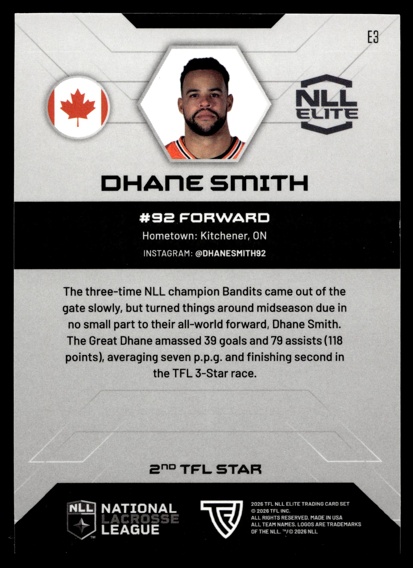 Dhane Smith 2026 TFL NLL Elite Buffalo Bandits Color Match #E3