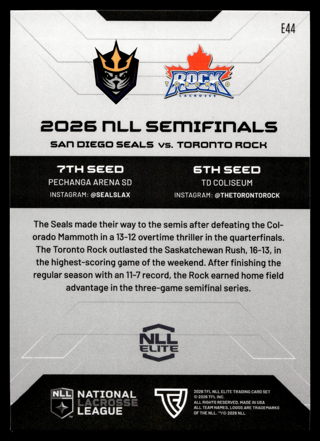 NLL Semifinals 2026 TFL NLL Elite San Diego & Toronto Color Match #E44