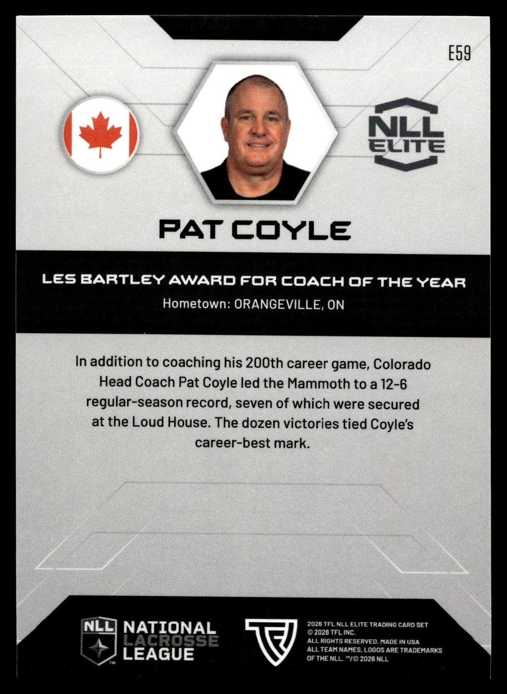 Pat Coyle 2026 TFL NLL Elite Colorado Mammoth Color Match #E59