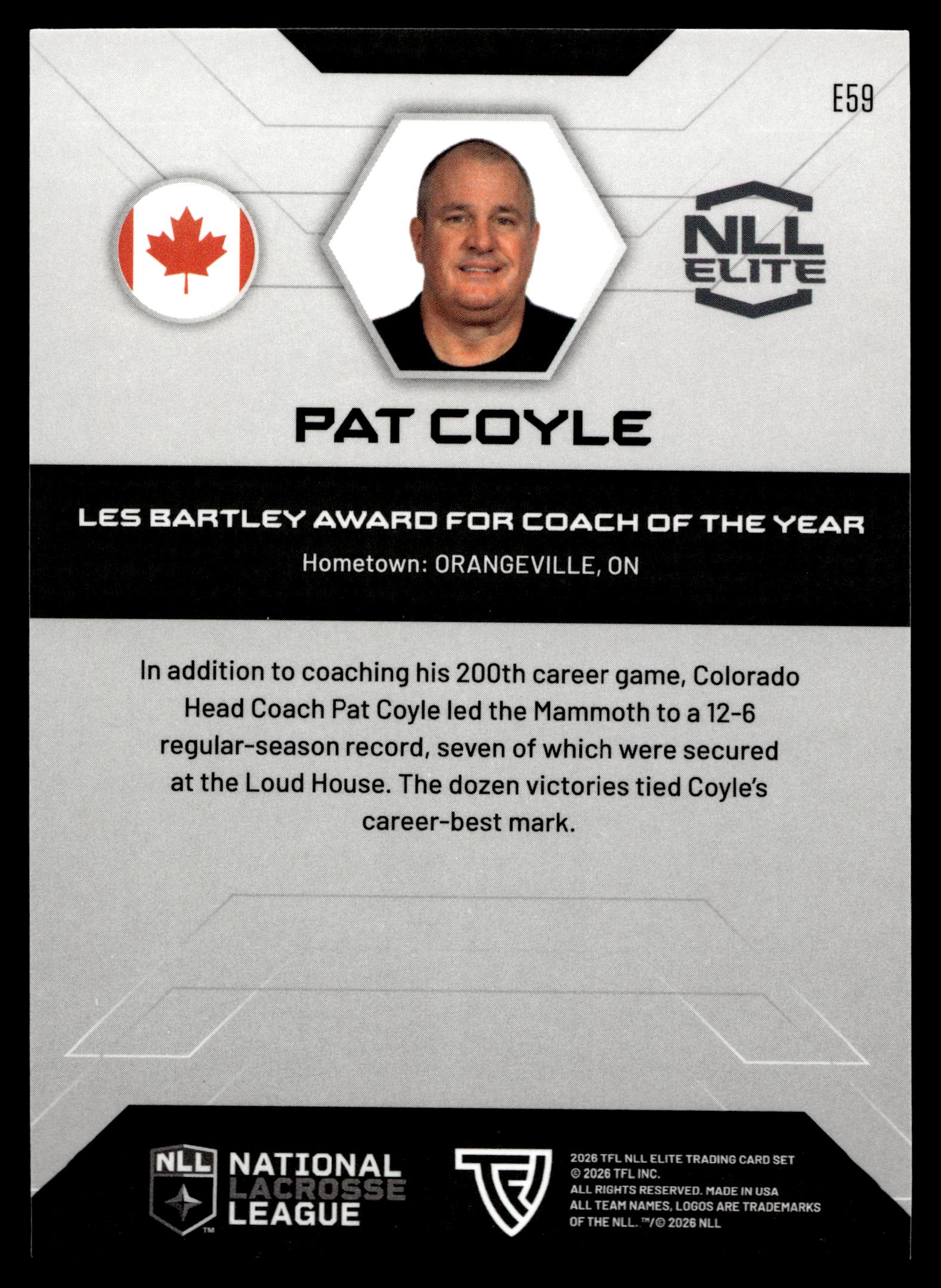 Pat Coyle 2026 TFL NLL Elite Colorado Mammoth Color Match #E59
