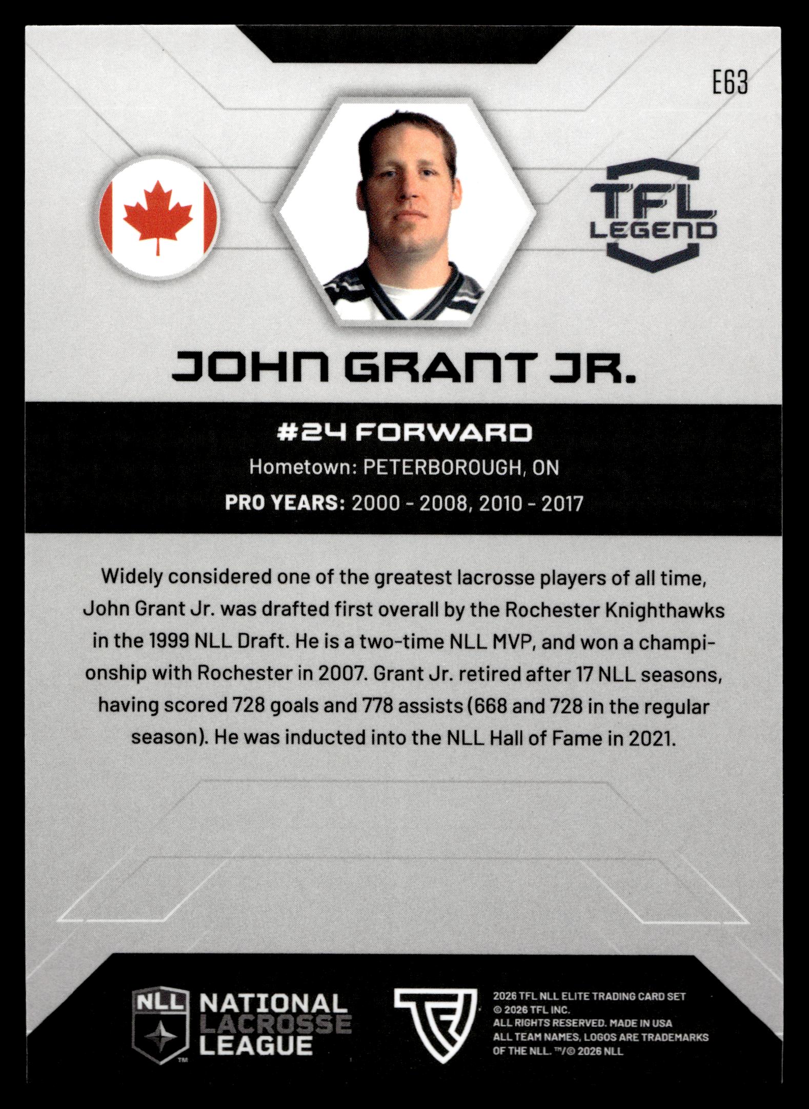 John Grant Jr. 2026 TFL NLL Elite Rochester Nighthawks Color Match #E63