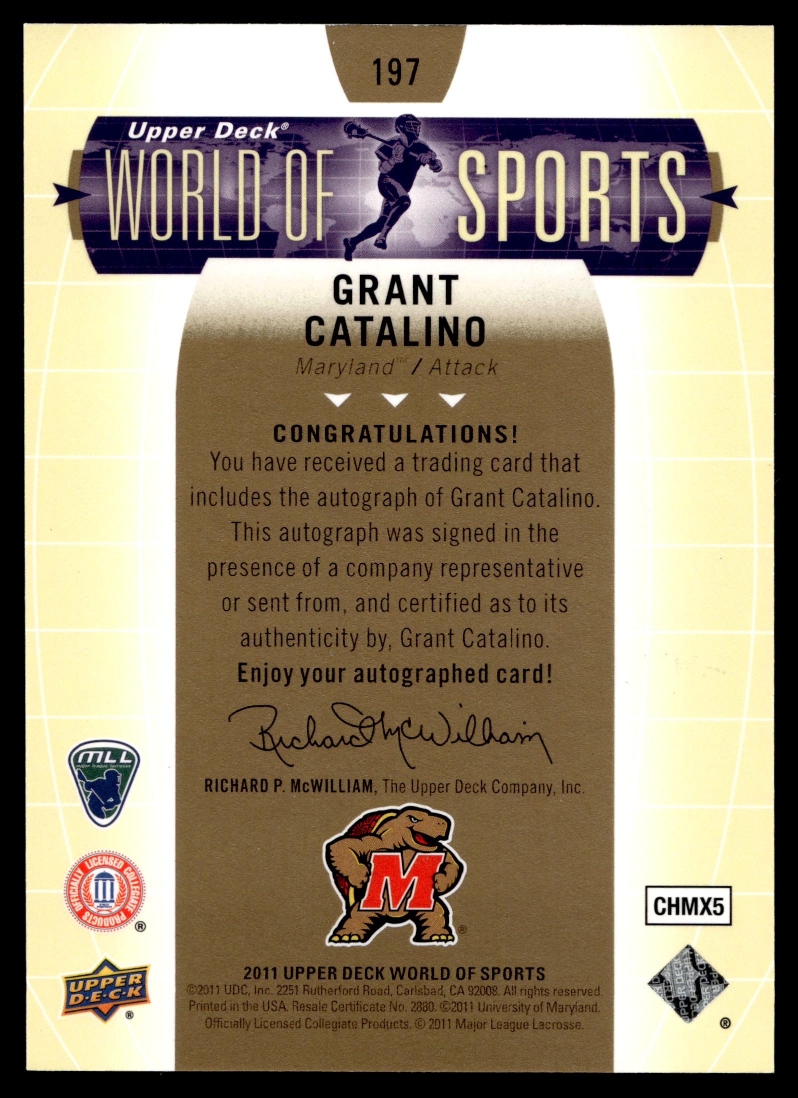 Grant Catalino 2011 Upper Deck World of Sports Maryland Terrapins Auto #197
