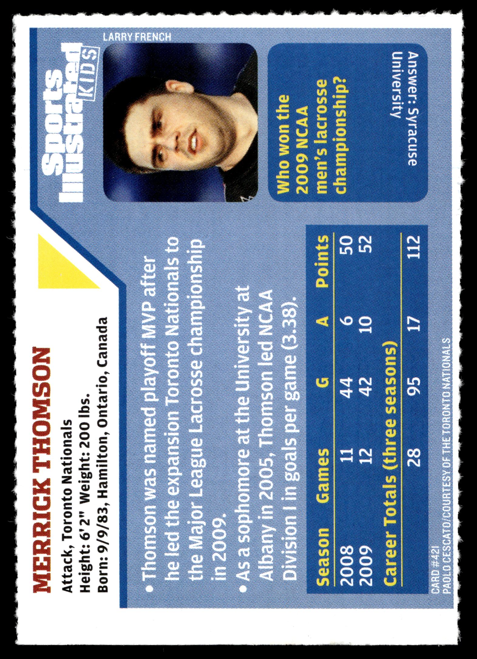 Merrick Thomson 2009 Sports Illustrated Toronto Nationals #421