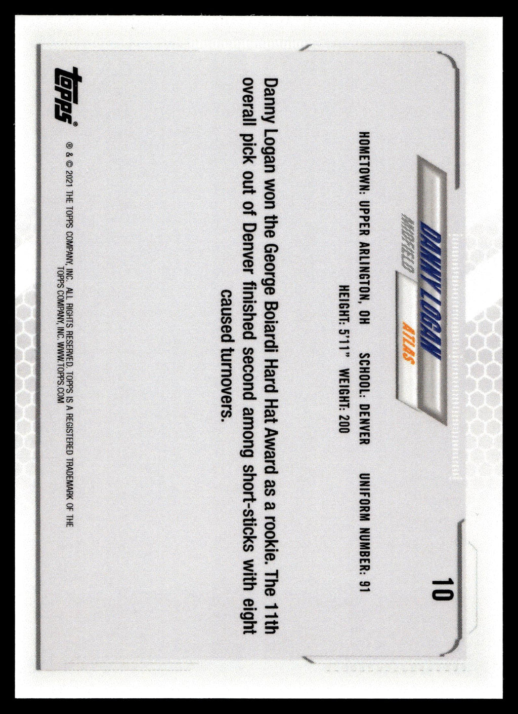 Danny Logan 2021 Topps PLL First Edition Atlas  #10