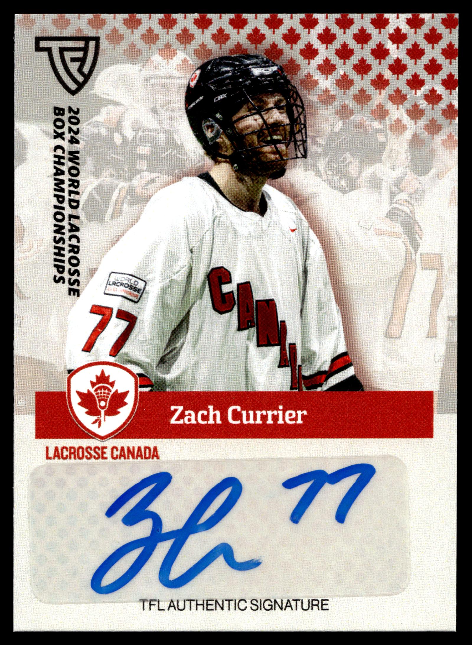 Zach Currier 2024 TFL WBLC Team Canada Base Auto