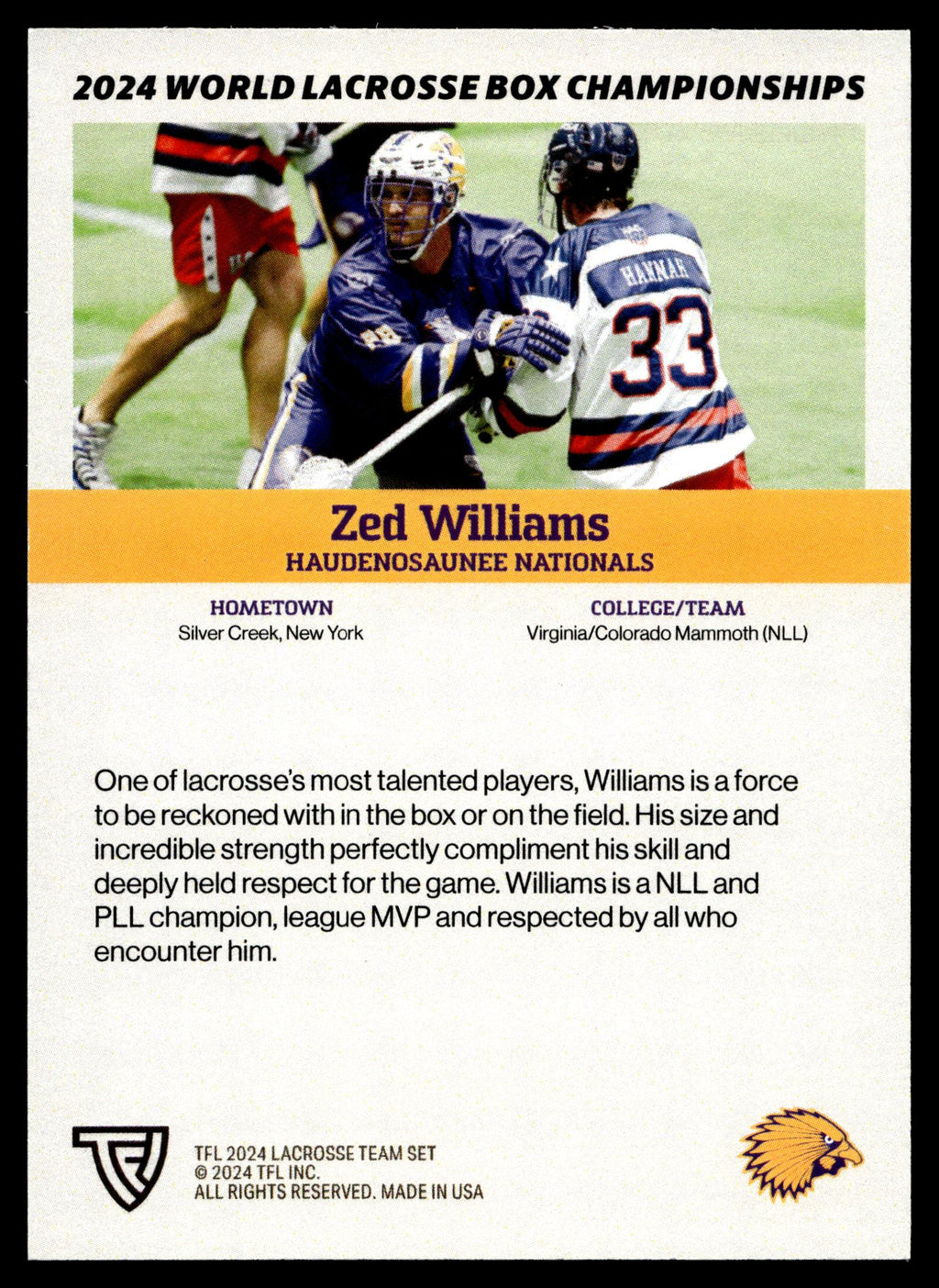 Zed Williams 2024 TFL WBLC Team Haudenosaunee