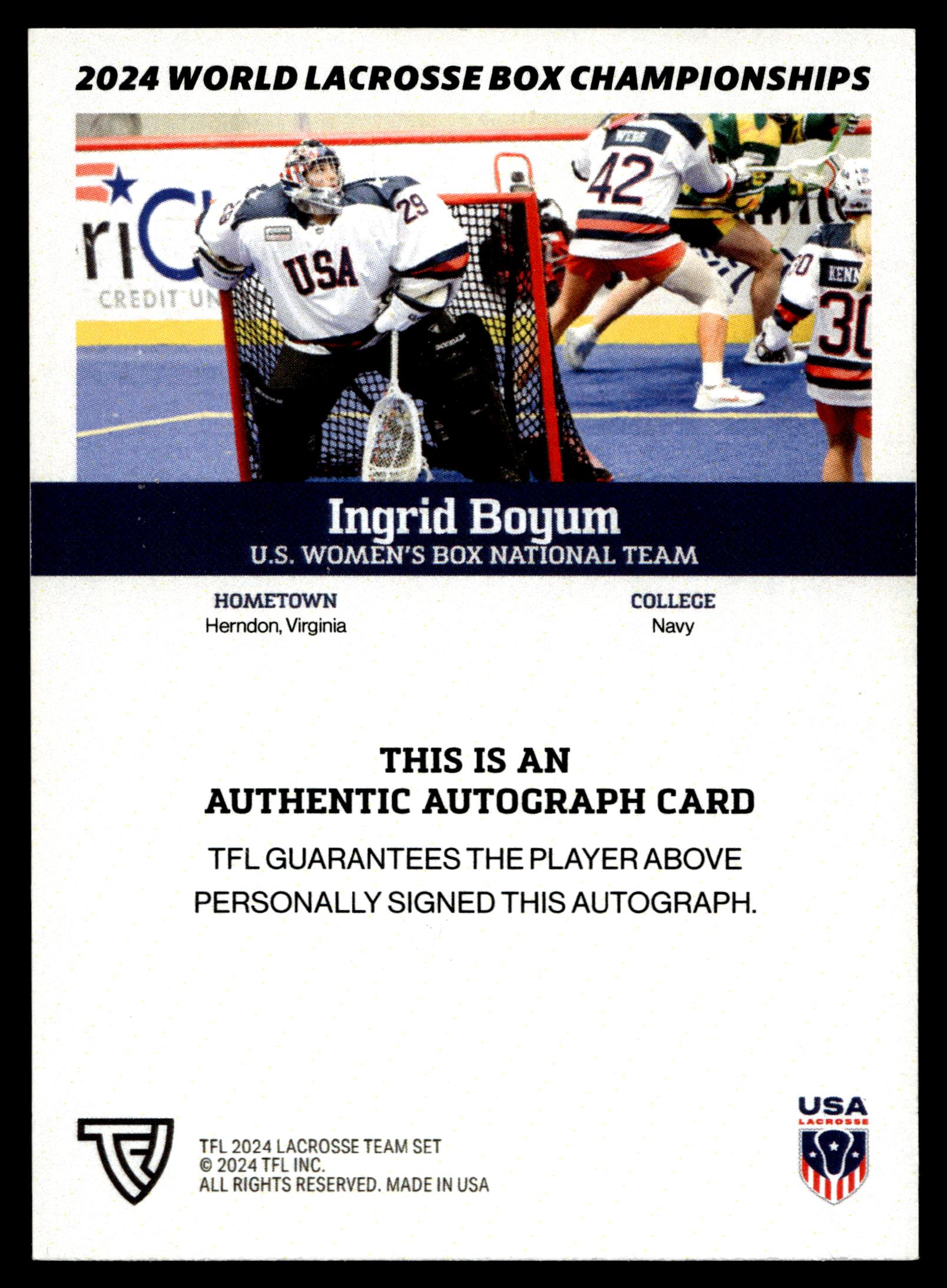 Ingrid Boyum 2024 TFL WBLC Team USA Base Auto