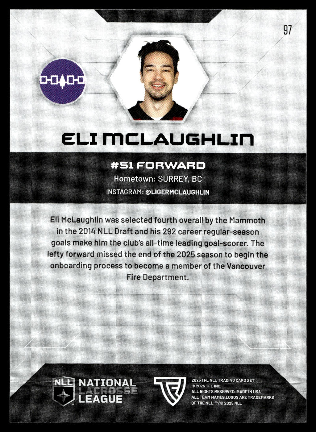 Eli McLaughlin 2025 TFL Sports NLL Colorado Mammoth Home Floor 32/75 #97