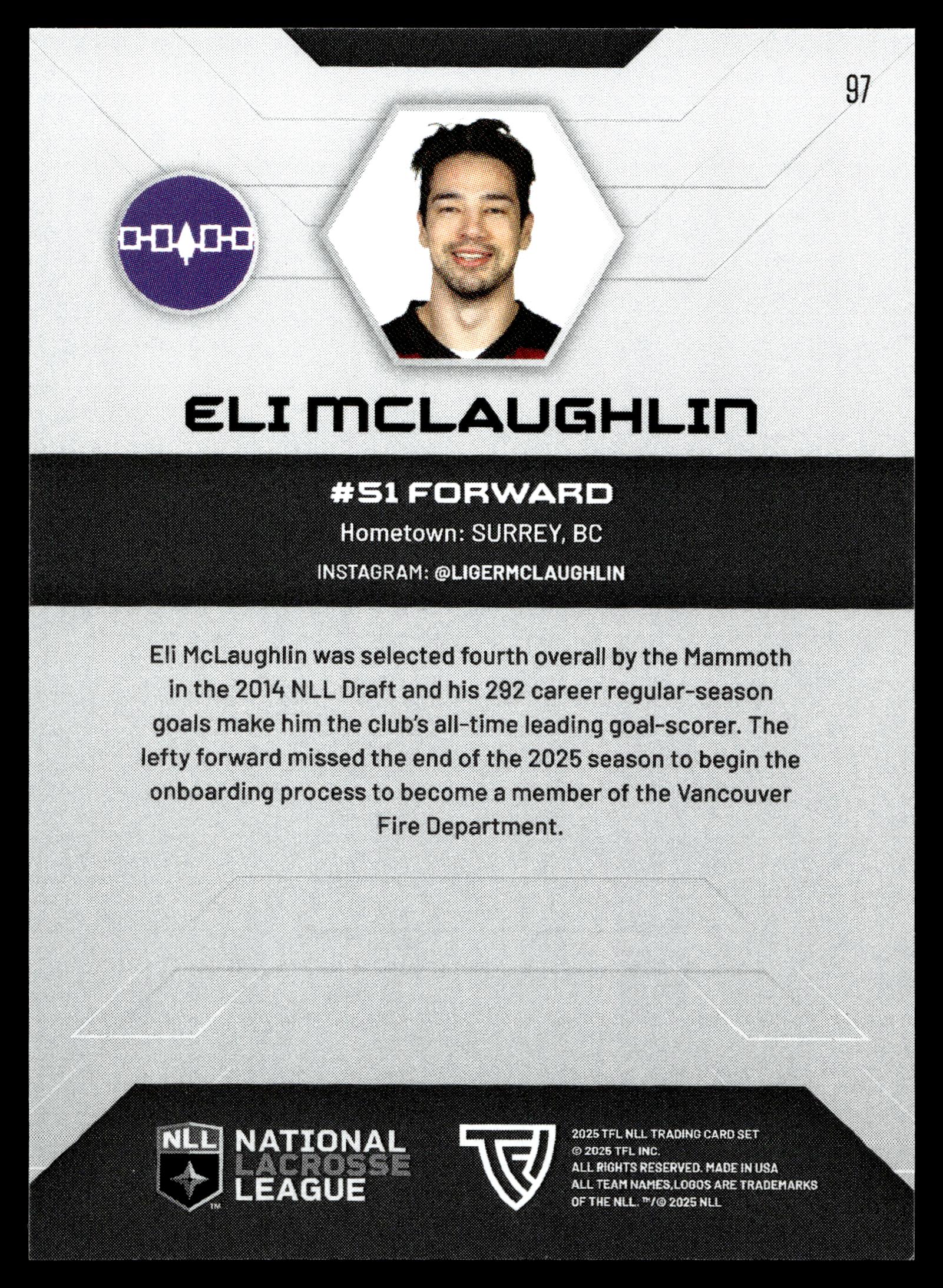 Eli McLaughlin 2025 TFL Sports NLL Colorado Mammoth Home Floor 32/75 #97