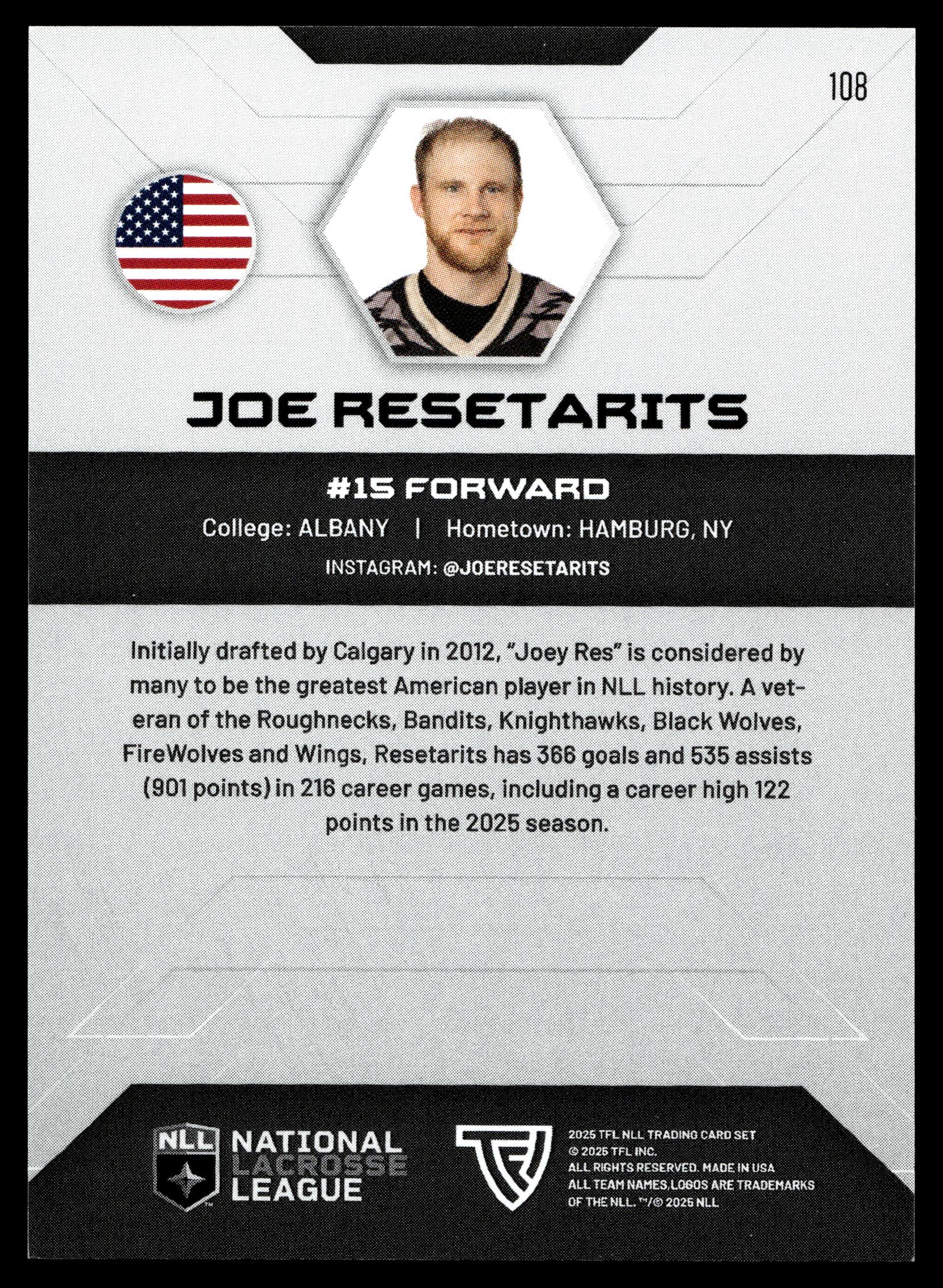 Joe Resetarits 2025 TFL Sports NLL Philadelphia Wings Home Floor 68/75 #108