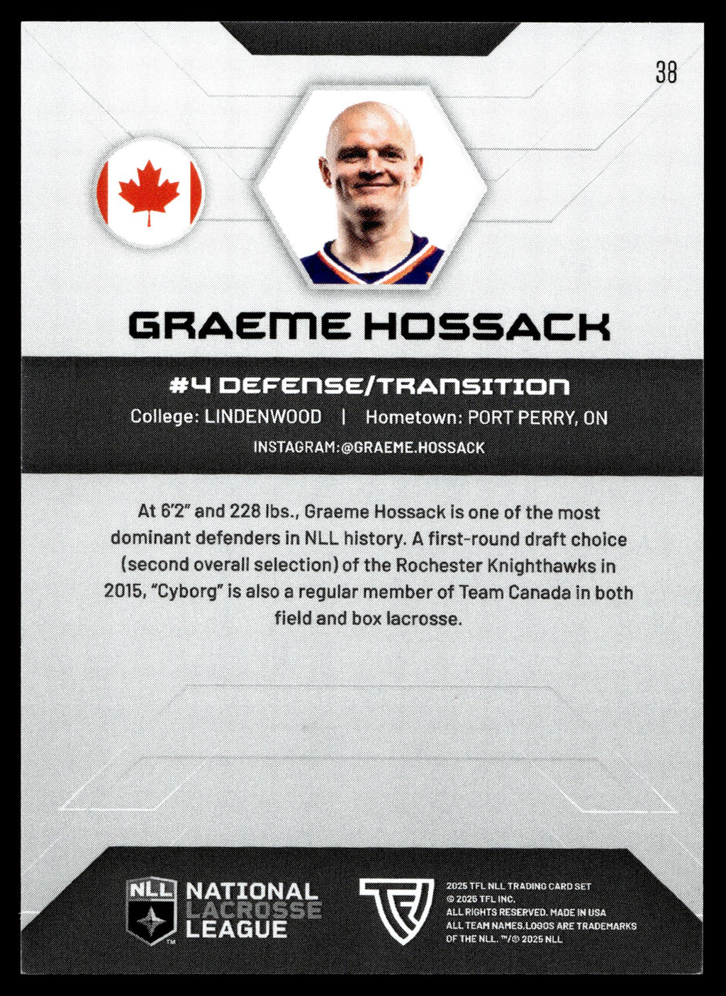 Graeme Hossack 2025 TFL Sports NLL Halifax Thunderbirds Color Match #38
