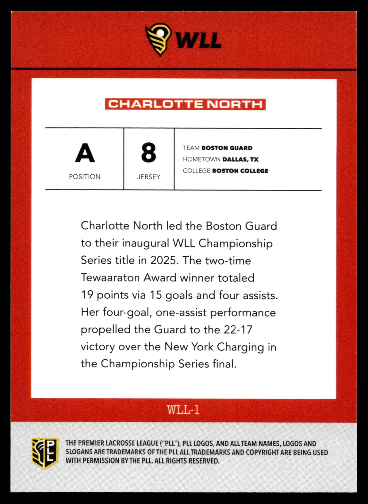 Charlotte North 2026 PLL Fieldside II Boston Guard WLL Debut #WLL-1