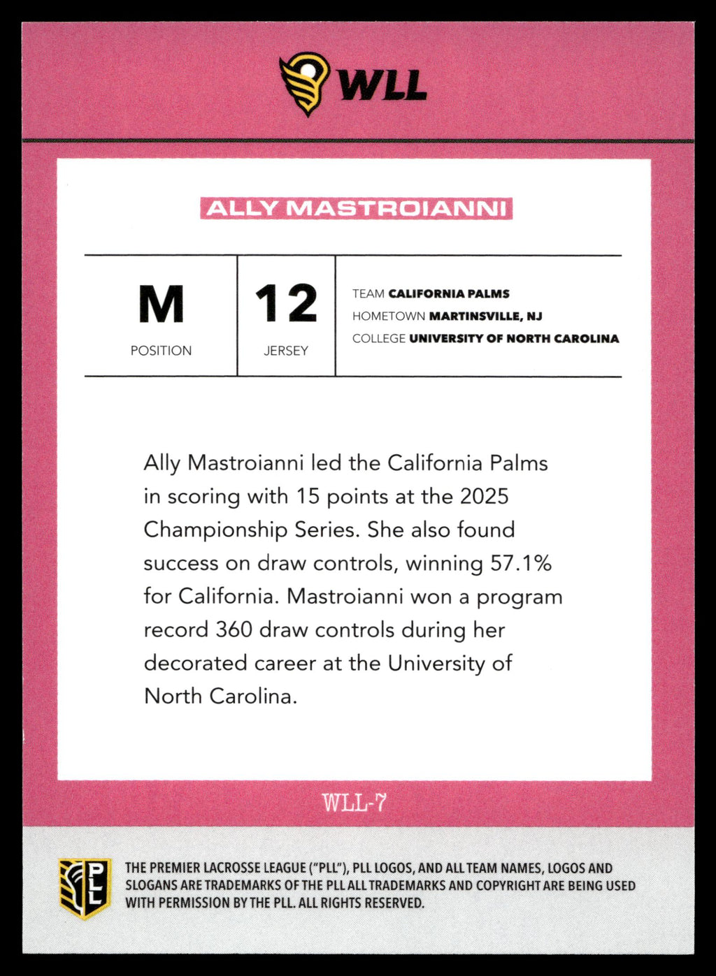 Ally Mastroianni 2026 PLL Fieldside II California Palms WLL Debut #WLL-7