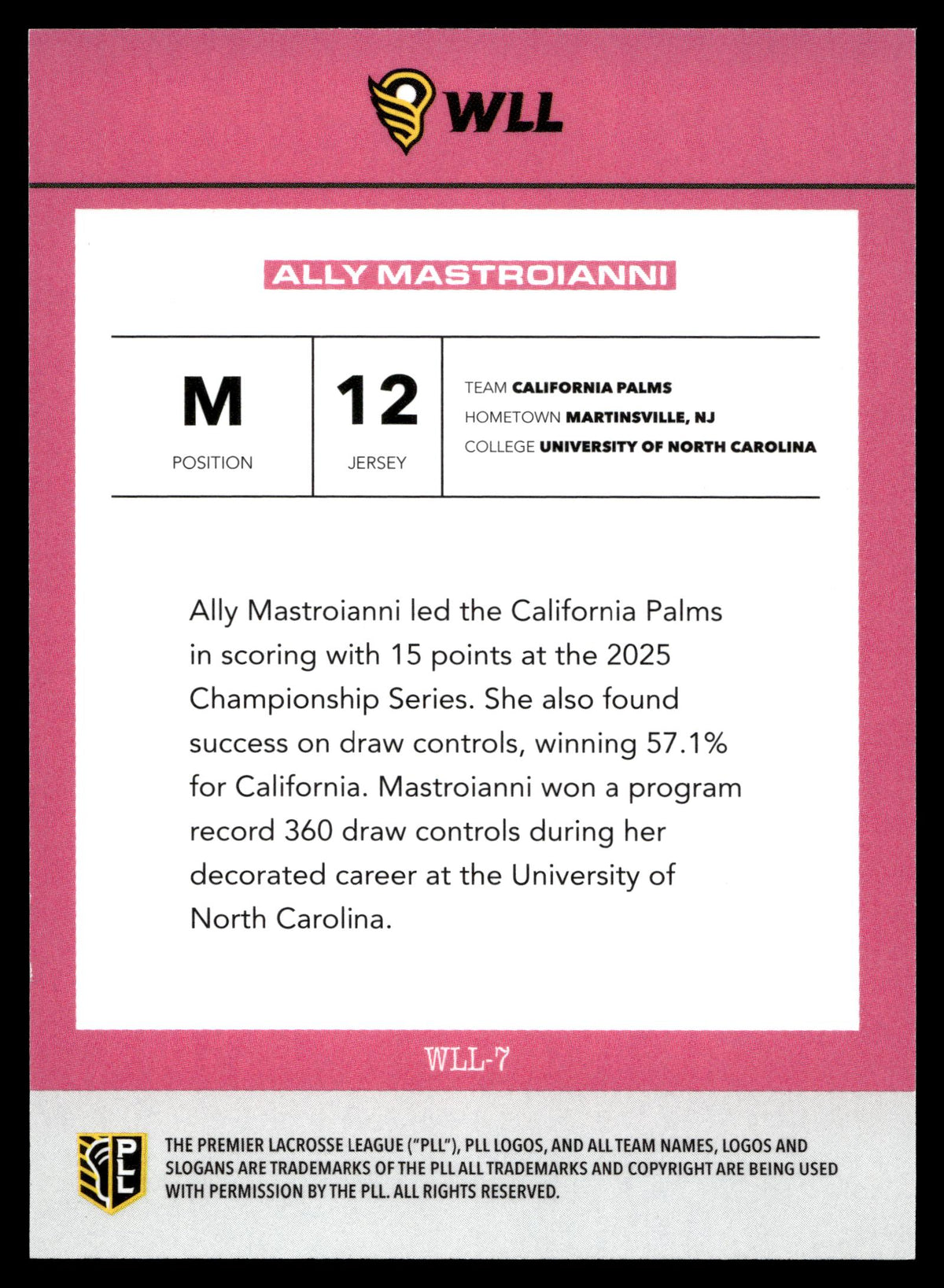 Ally Mastroianni 2026 PLL Fieldside II California Palms WLL Debut #WLL-7