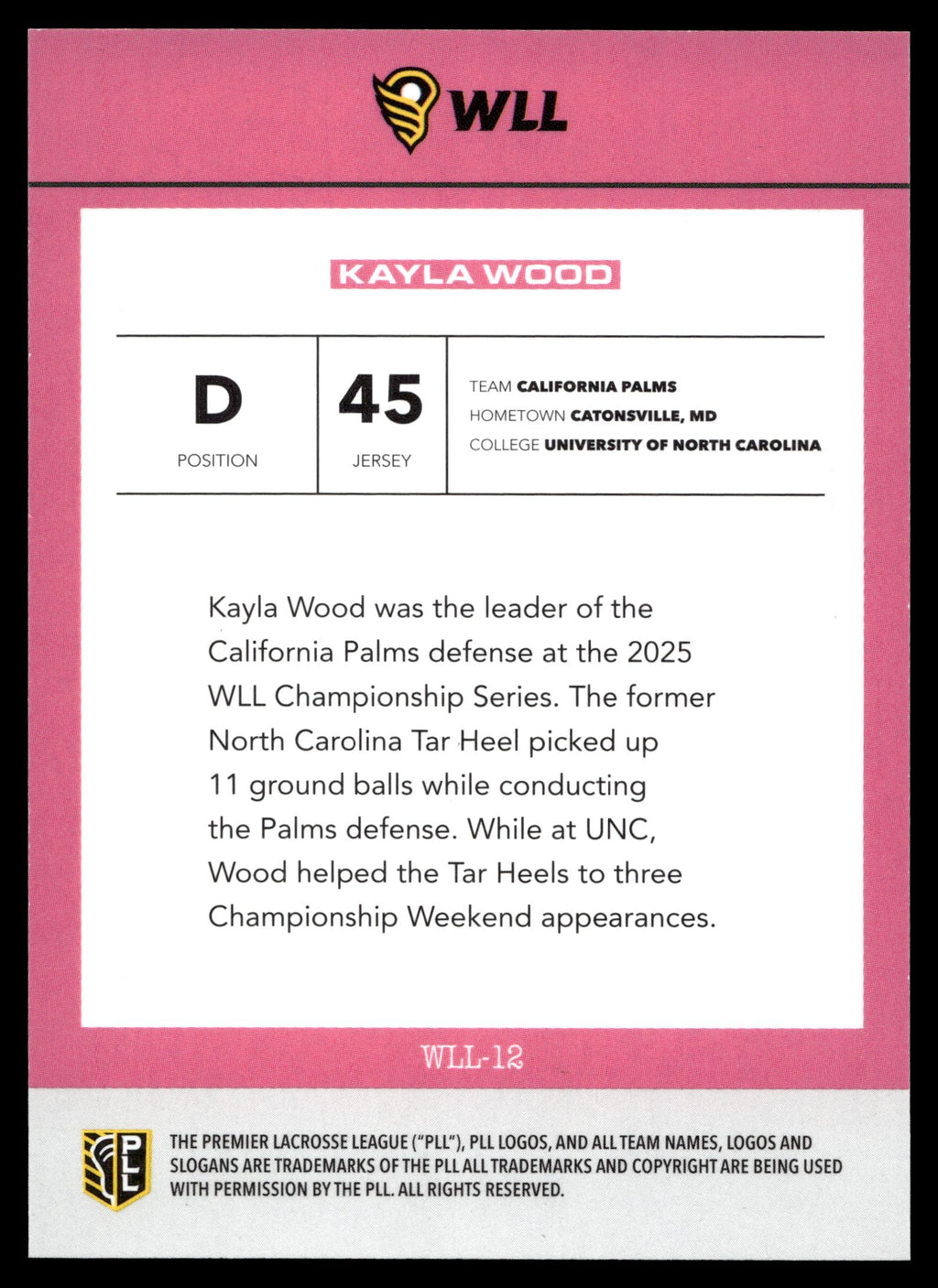 Kayla Wood 2026 PLL Fieldside II California Palms WLL Debut #WLL-12