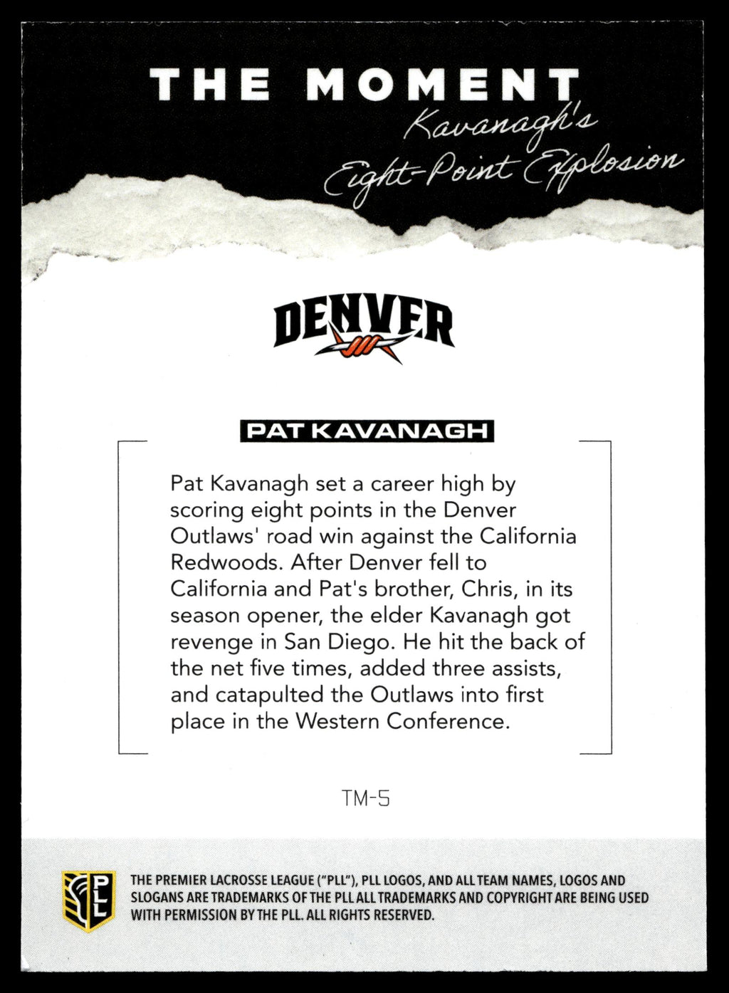 Pat Kavanagh 2026 PLL Fieldside II Denver Outlaws The Moment #TM-5