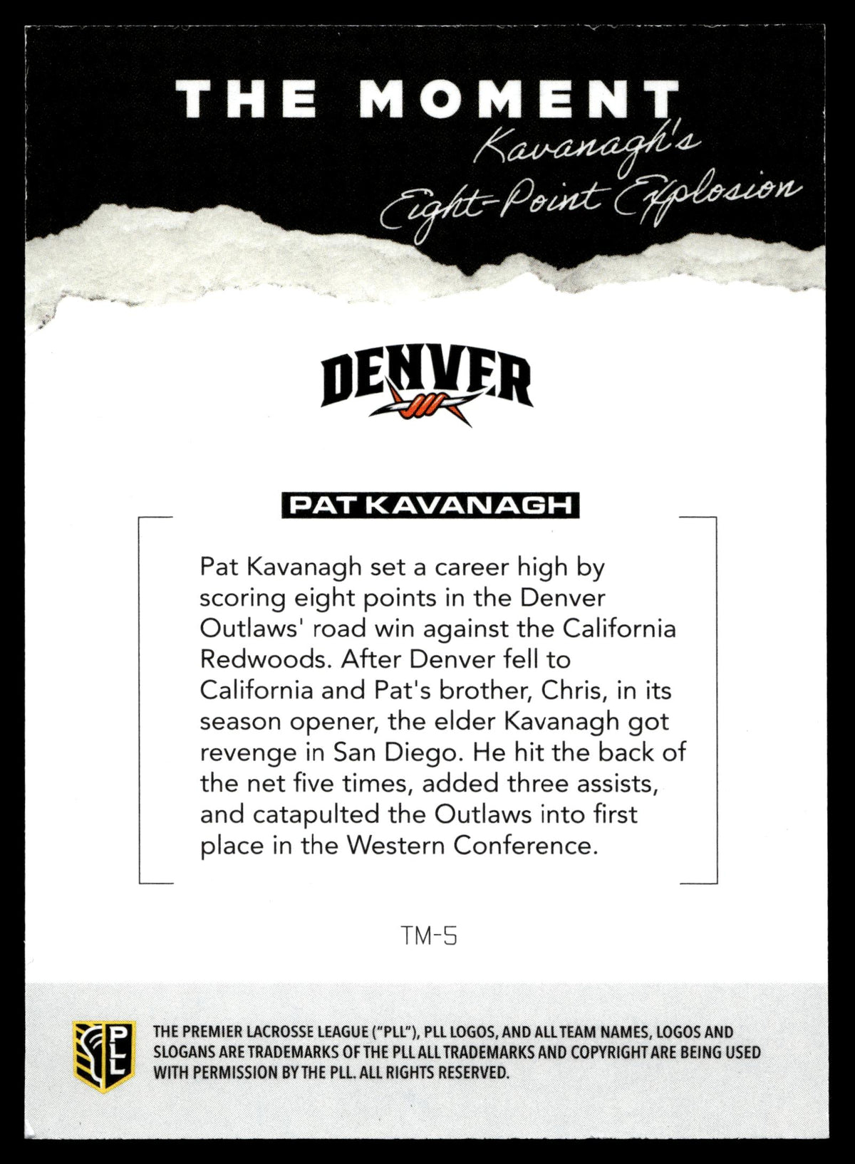 Pat Kavanagh 2026 PLL Fieldside II Denver Outlaws The Moment #TM-5
