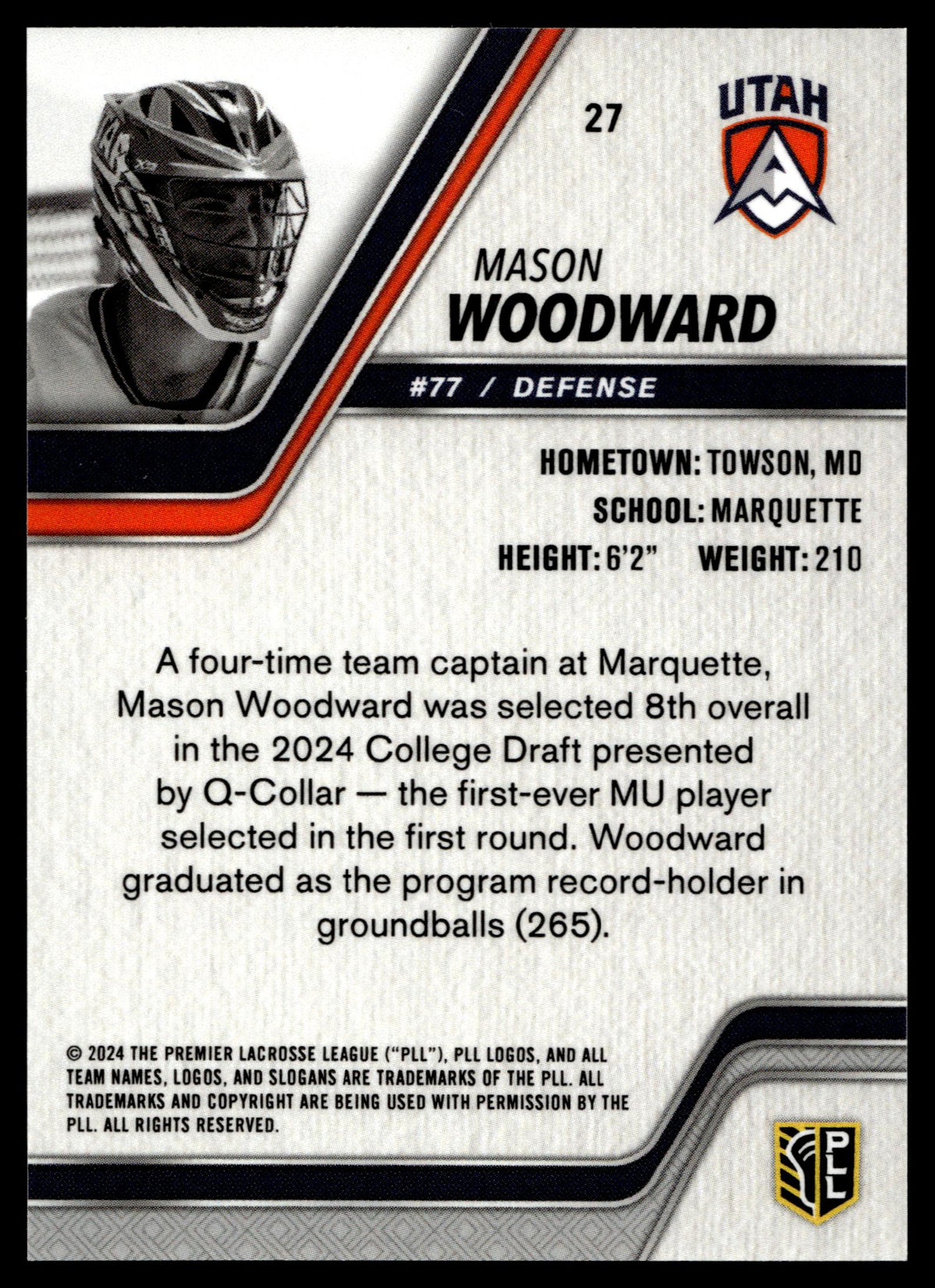 Mason Woodward 2024 PLL Release Utah Archers Yellow Auto 41/49 #27
