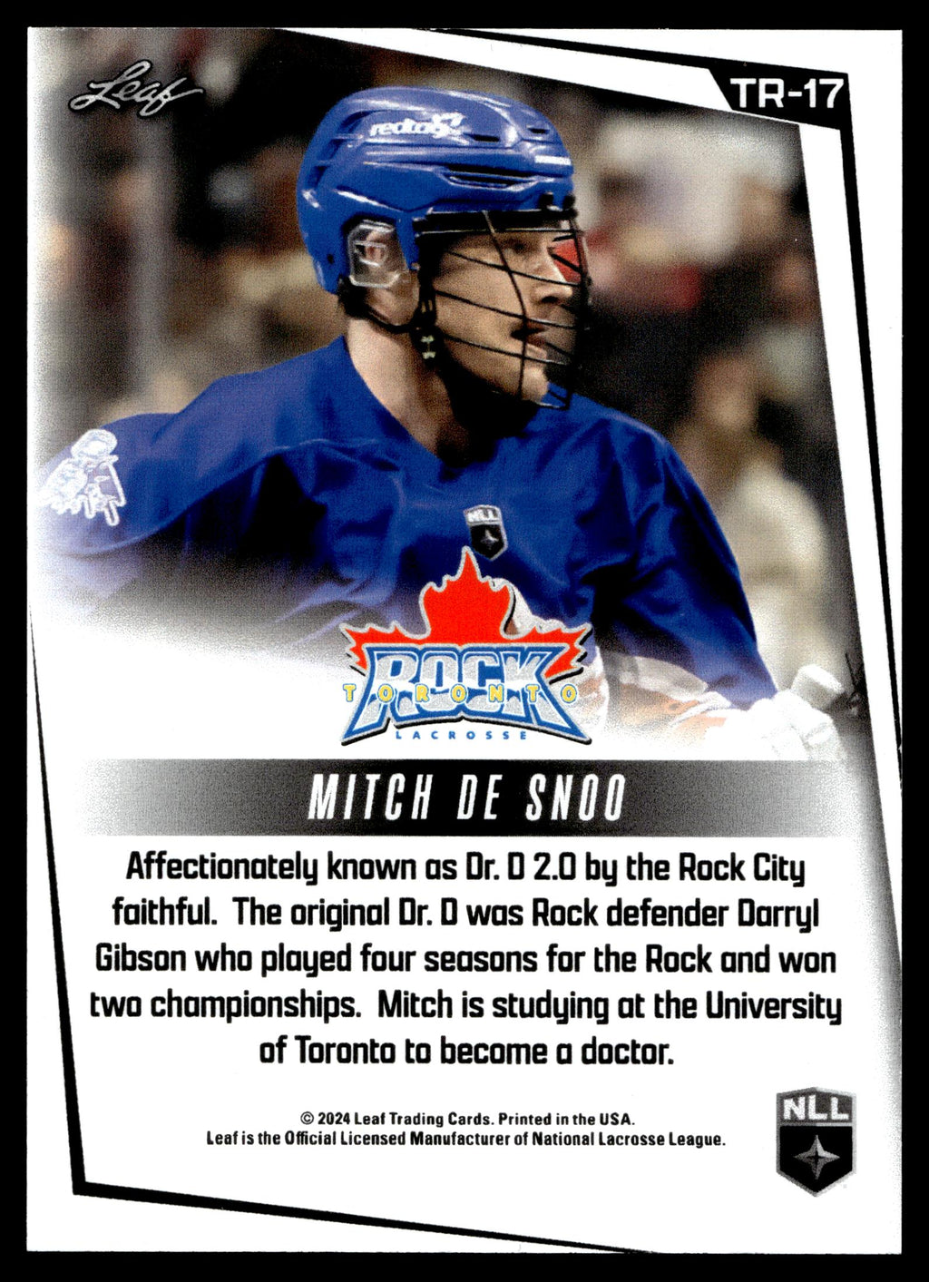 Mitch De Snoo 2025 Leaf Toronto Rock #TR-17
