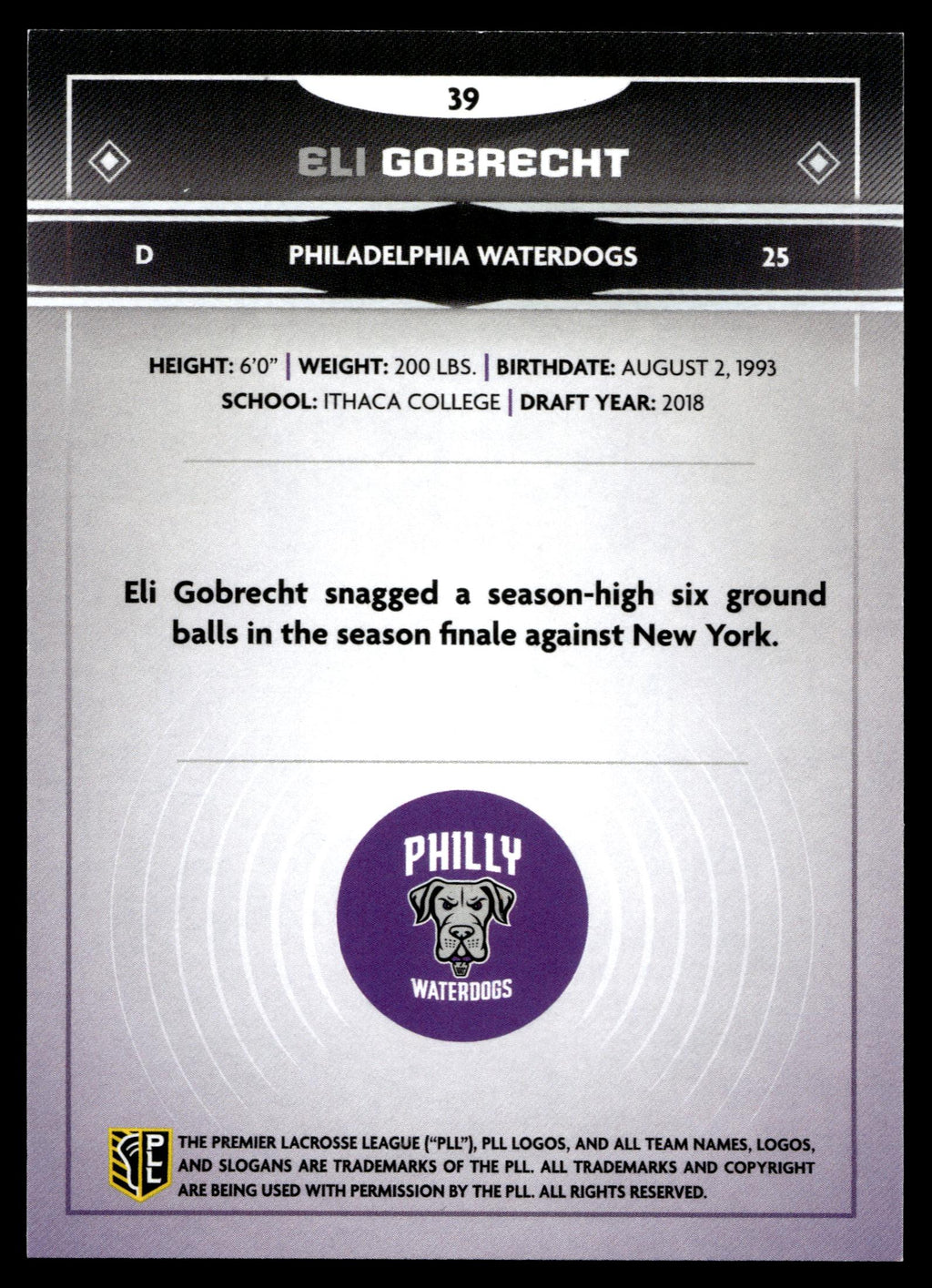 Eli Gobrecht 2025 PLL Fieldside Philadelphia Waterdogs Green Foil 40/99 #39