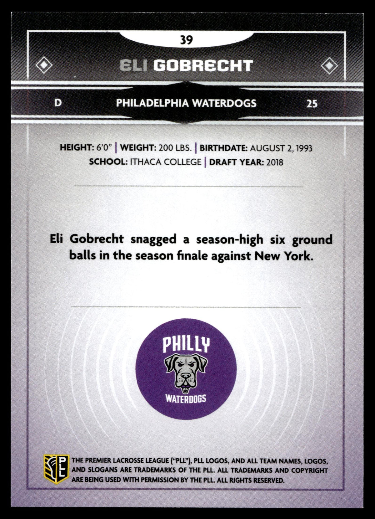 Eli Gobrecht 2025 PLL Fieldside Philadelphia Waterdogs Green Foil 40/99 #39